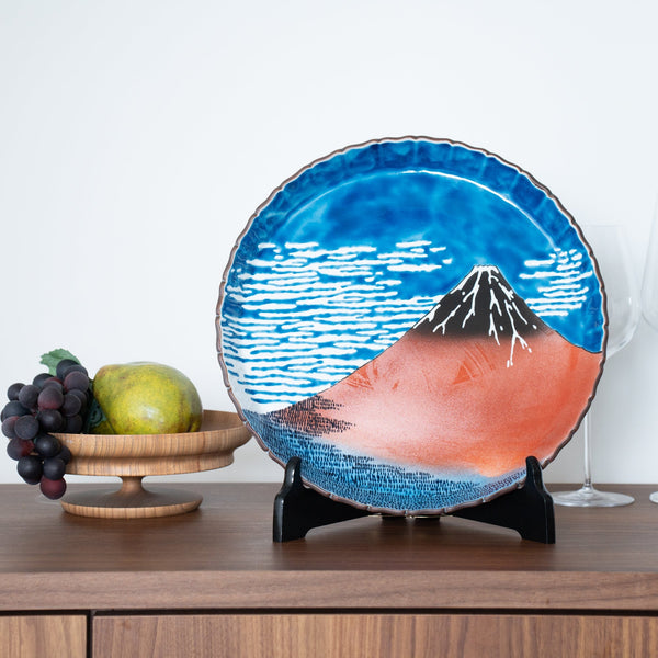 Bizan Kiln Hokusai Fuji Kutani Decorative Plate Large - MUSUBI KILN - Quality Japanese Tableware and Gift