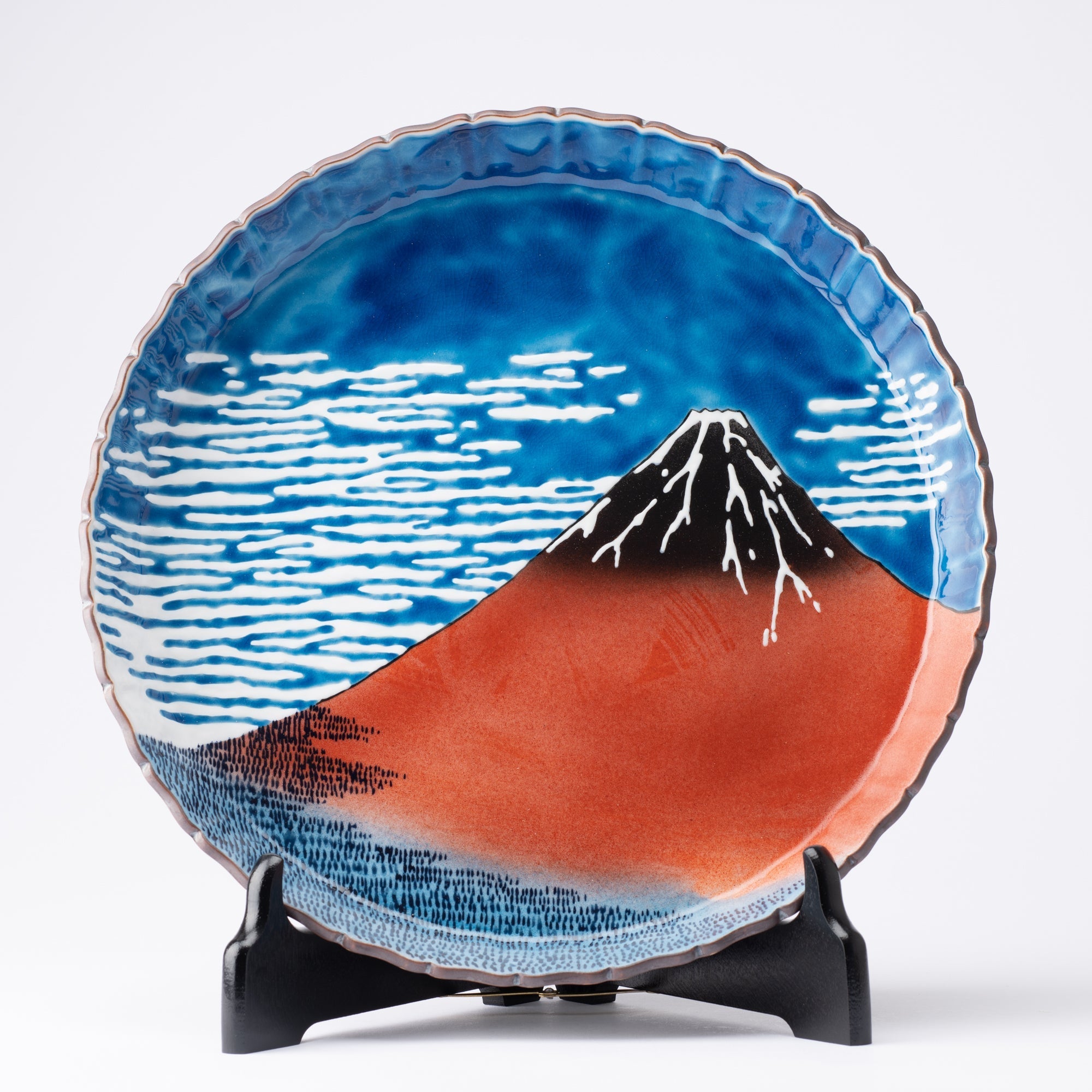 Bizan Kiln Hokusai Fuji Kutani Decorative Plate Large - MUSUBI KILN - Quality Japanese Tableware and Gift