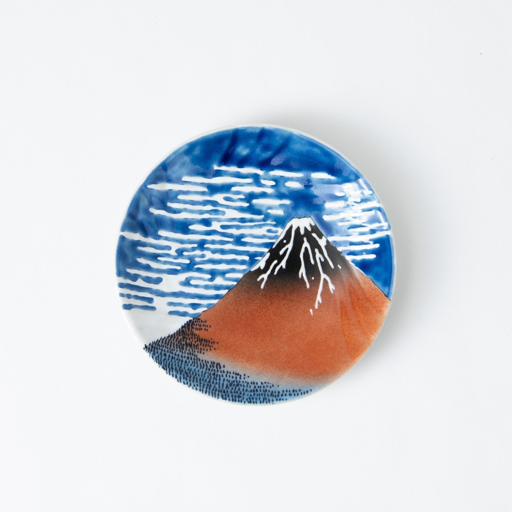 Bizan Kiln Hokusai Fuji Kutani Round Plate - MUSUBI KILN - Quality Japanese Tableware and Gift