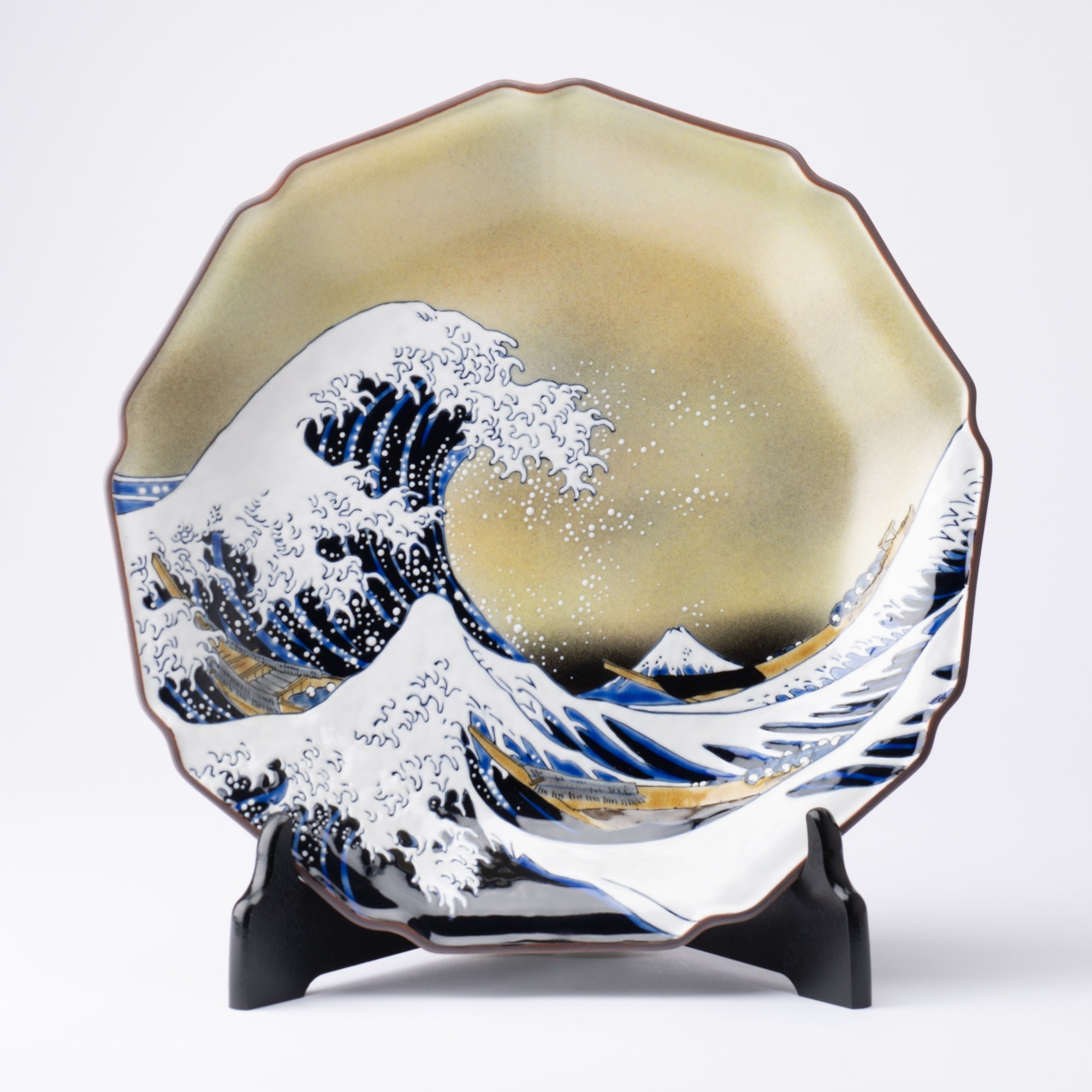 Bizan Kiln Hokusai Wave Kutani Decorative Plate Large - MUSUBI KILN - Quality Japanese Tableware and Gift