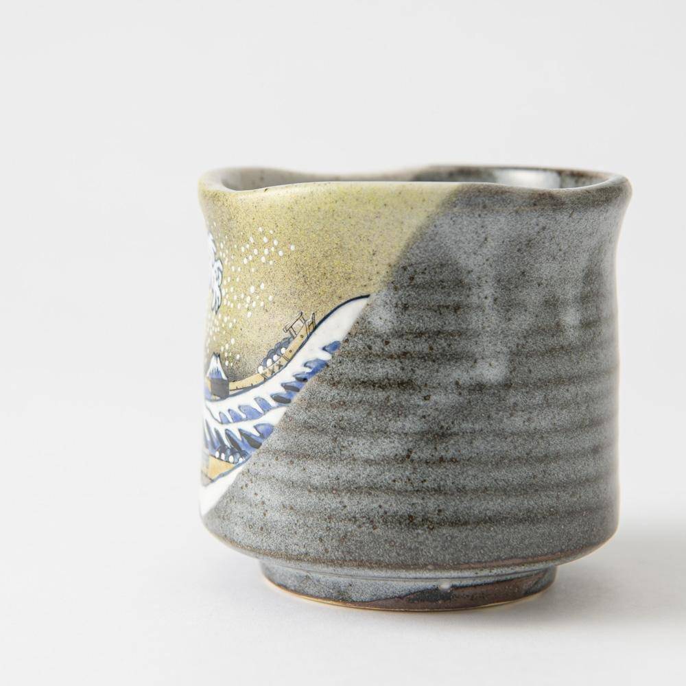 Bizan Kiln Hokusai Wave Kutani Yunomi Japanese Teacup - MUSUBI KILN - Quality Japanese Tableware and Gift