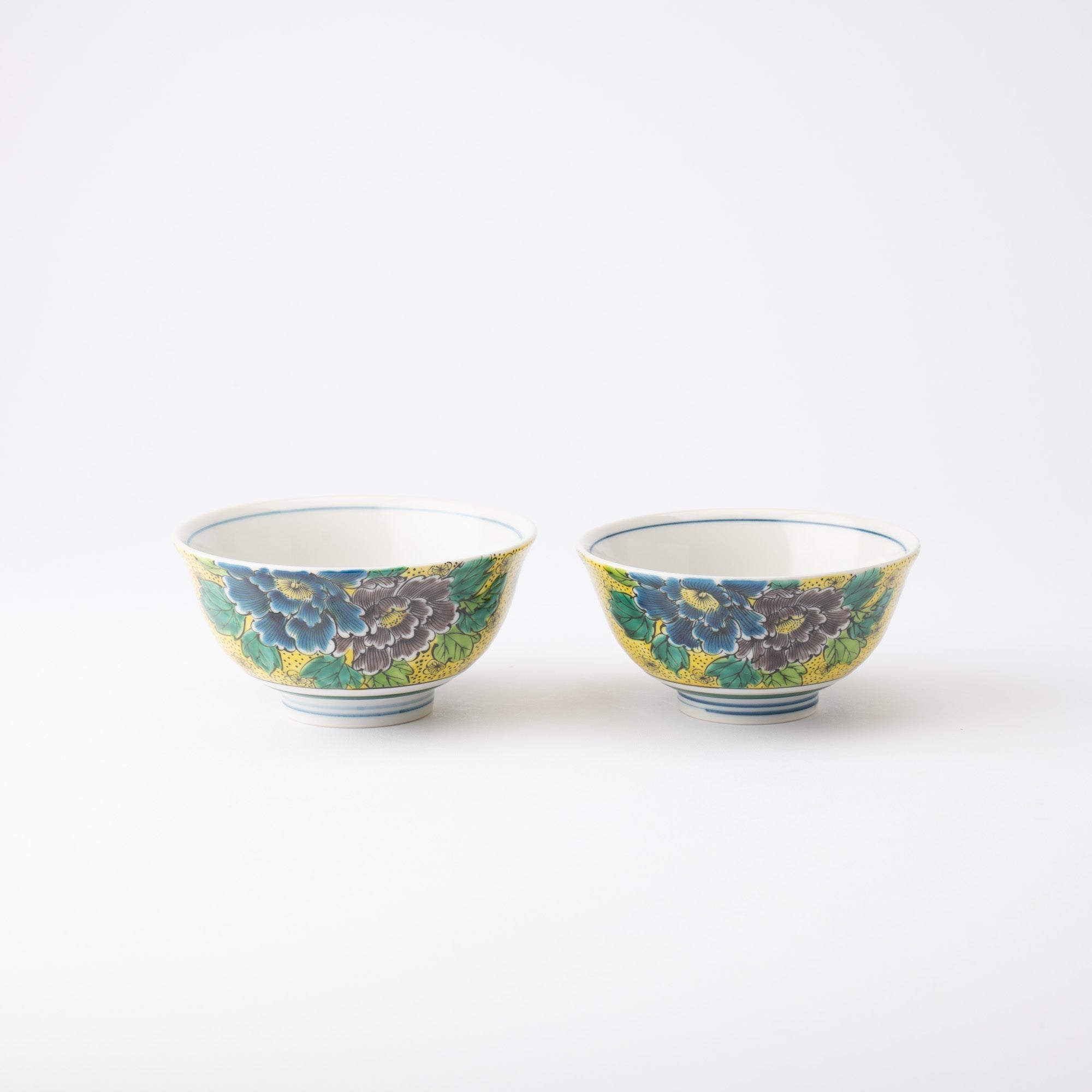 Bizan Kiln Yoshidaya Peony Kutani Rice Bowl Pair - MUSUBI KILN - Quality Japanese Tableware and Gift