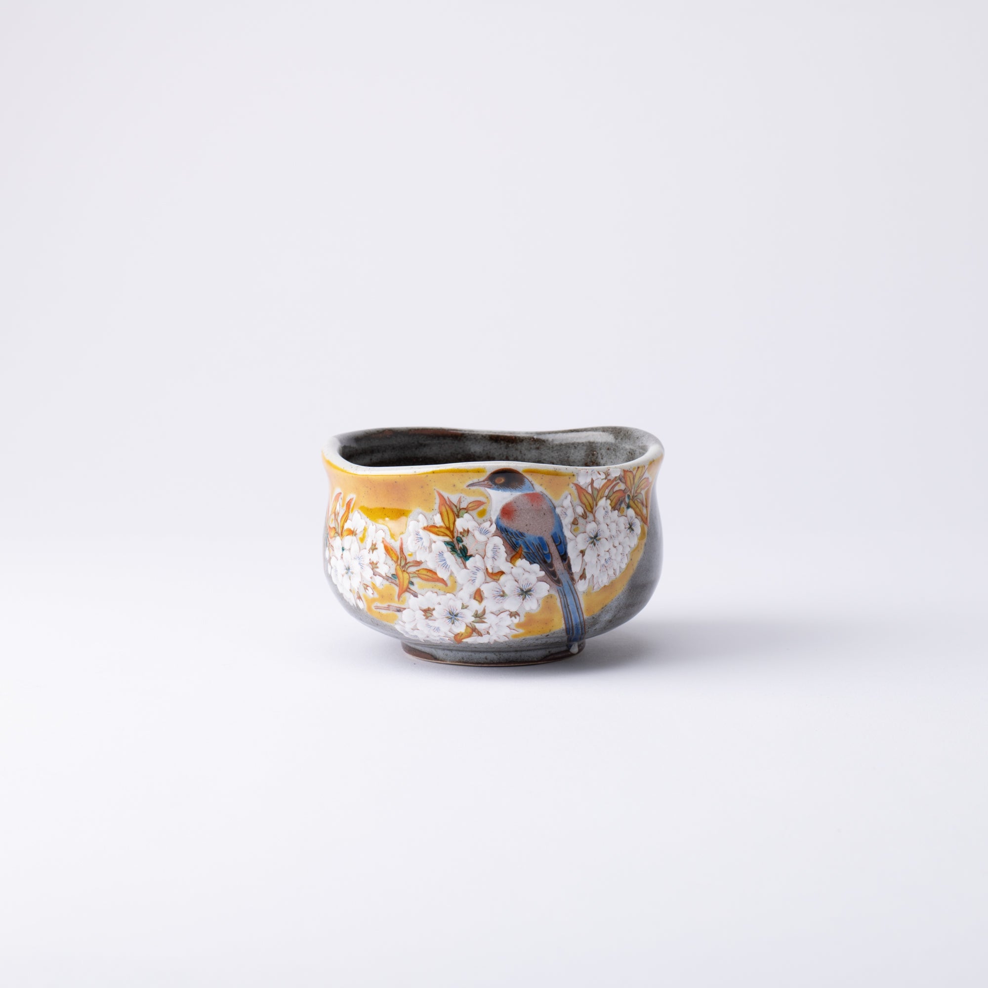 Bizan Kiln Yoshidaya Sakura and Bird Kutani Matcha Bowl Chawan - MUSUBI KILN - Quality Japanese Tableware and Gift