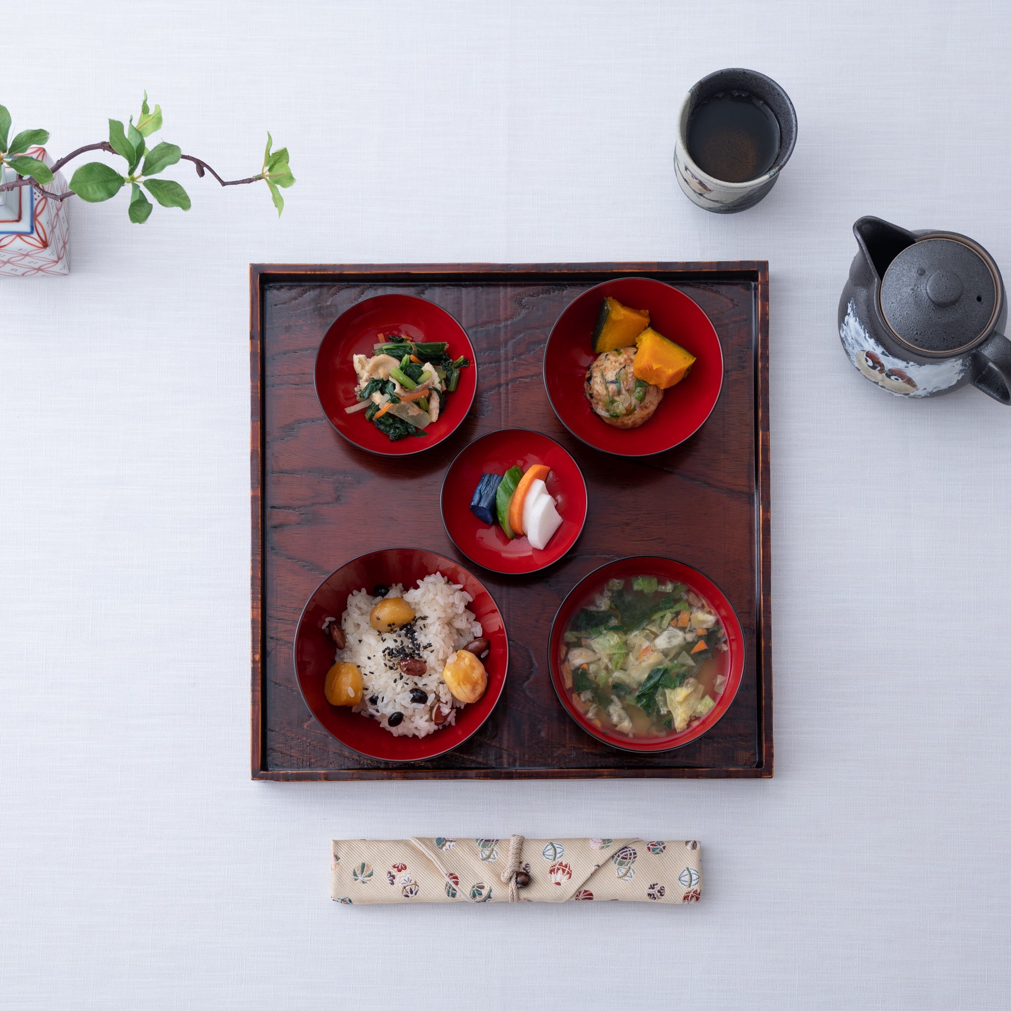 Black and Red Lacquer Yamanaka Lacquerware Oryoki Bowl Set - MUSUBI KILN - Quality Japanese Tableware and Gift