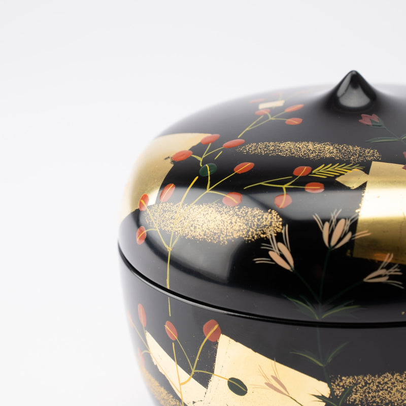 Black Autumn Flowers Yamanaka Lacquerware Candy Box - MUSUBI KILN - Quality Japanese Tableware and Gift