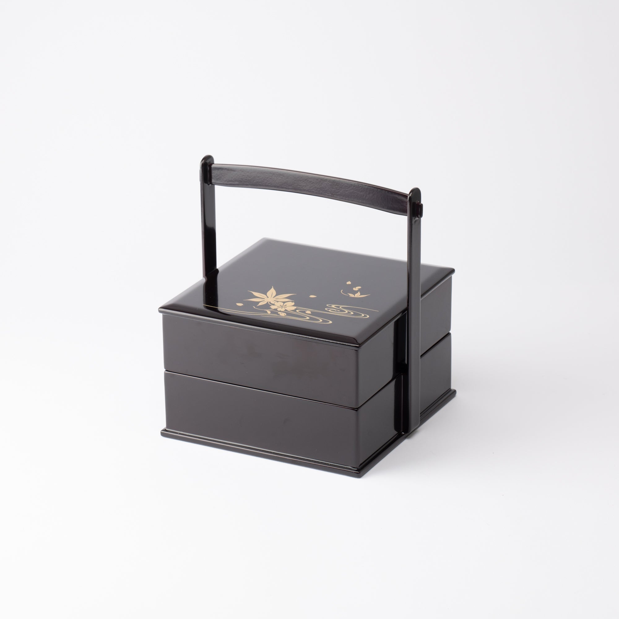 Black Running Water Echizen Lacquerware Two Tiers Jubako Bento Box with Handle - MUSUBI KILN - Quality Japanese Tableware and Gift