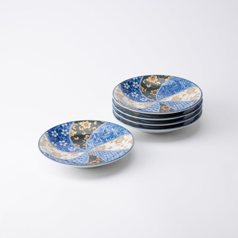 Blue Clematis Kutani Round Plate Set - MUSUBI KILN - Quality Japanese Tableware and Gift