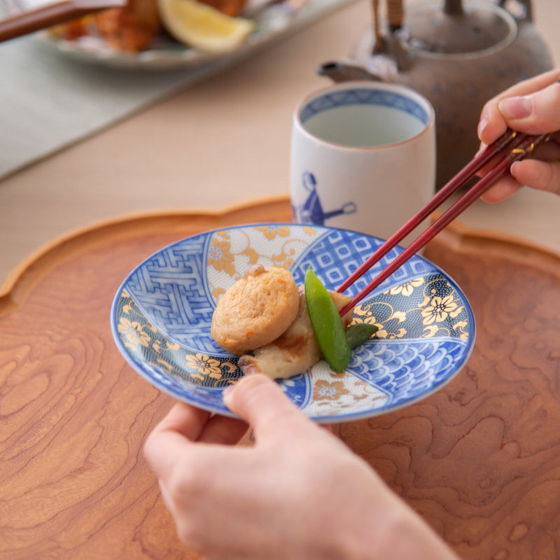 Blue Clematis Kutani Round Plate Set - MUSUBI KILN - Quality Japanese Tableware and Gift