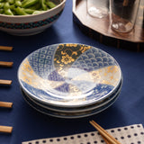 Blue Clematis Kutani Round Plate Set - MUSUBI KILN - Quality Japanese Tableware and Gift