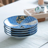 Blue Clematis Kutani Round Plate Set - MUSUBI KILN - Quality Japanese Tableware and Gift