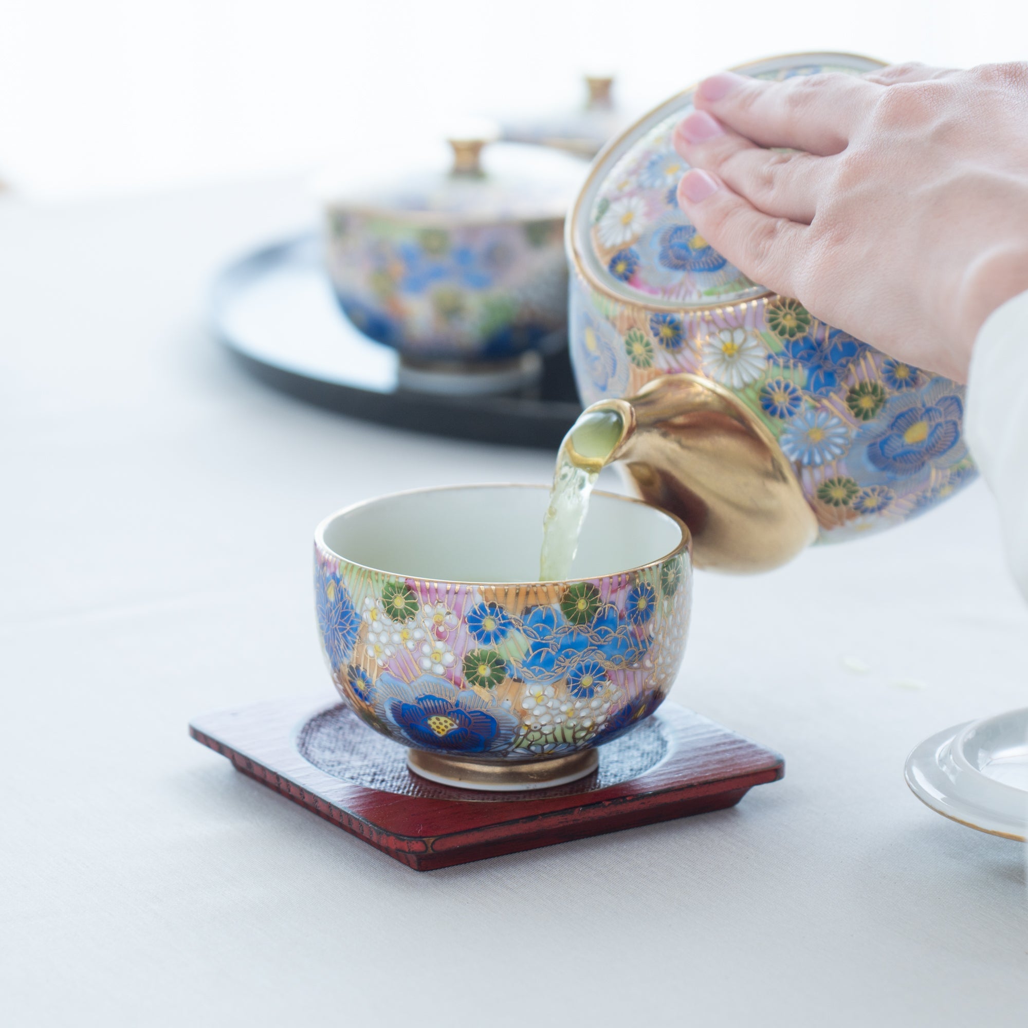 Blue Hanazume Kutani Japanese Teapot Set - MUSUBI KILN - Quality Japanese Tableware and Gift