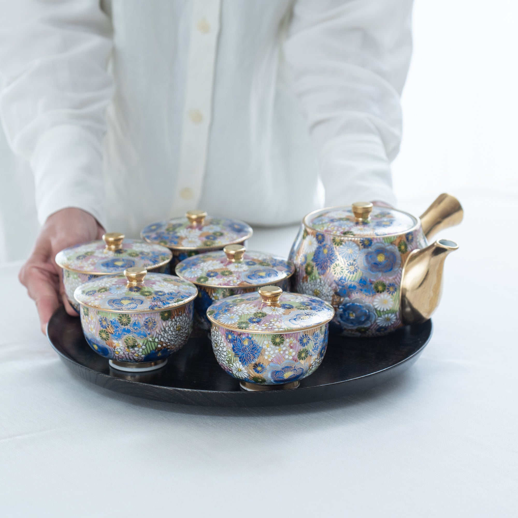 Blue Hanazume Kutani Japanese Teapot Set - MUSUBI KILN - Quality Japanese Tableware and Gift