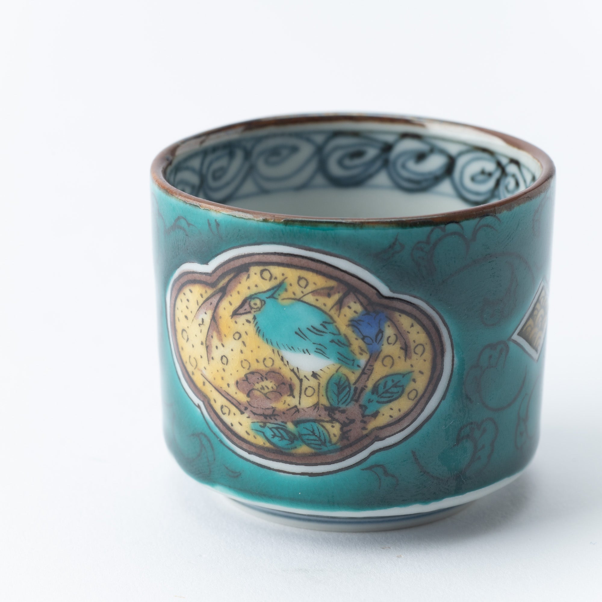 Blue Ko - Kutani Bird and Branch Kutani Guinomi Sake Cup - MUSUBI KILN - Quality Japanese Tableware and Gift