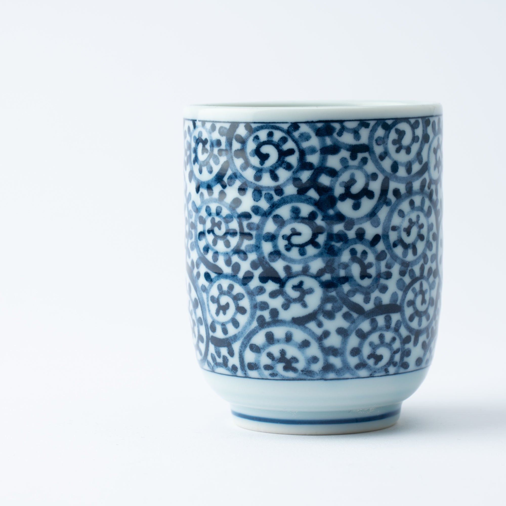 Blue Porcelain Arabesque Mino Ware Yunomi Japanese Teacup - MUSUBI KILN - Quality Japanese Tableware and Gift