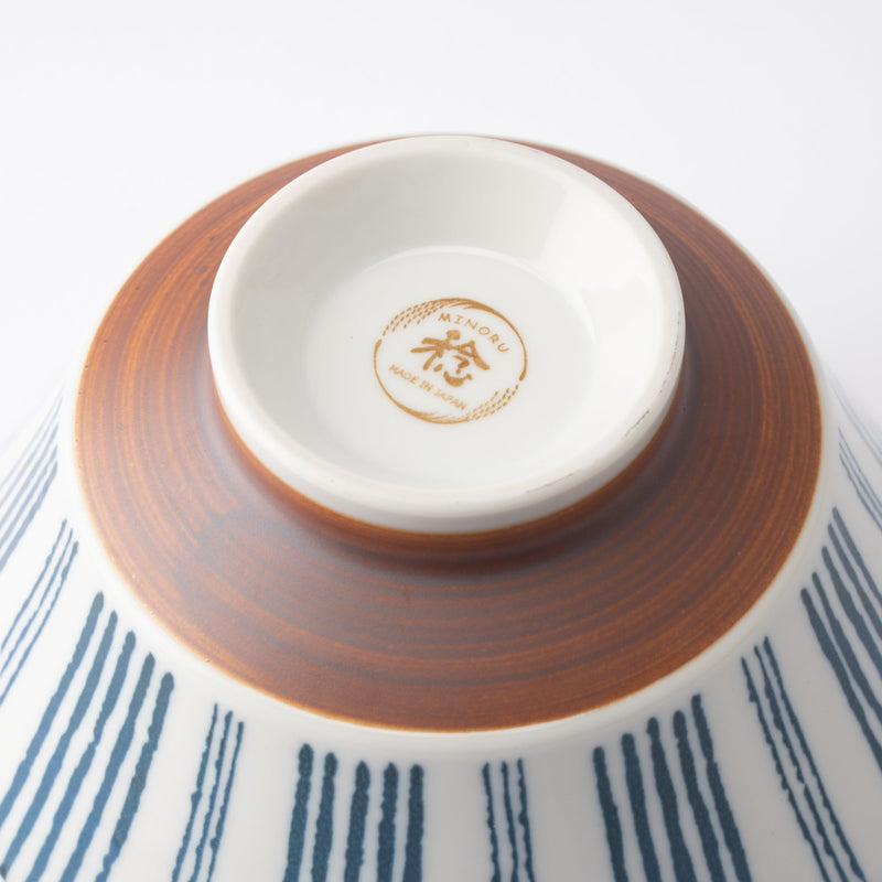 Blue Stripe Mino Ware Ramen Bowl M - MUSUBI KILN - Quality Japanese Tableware and Gift