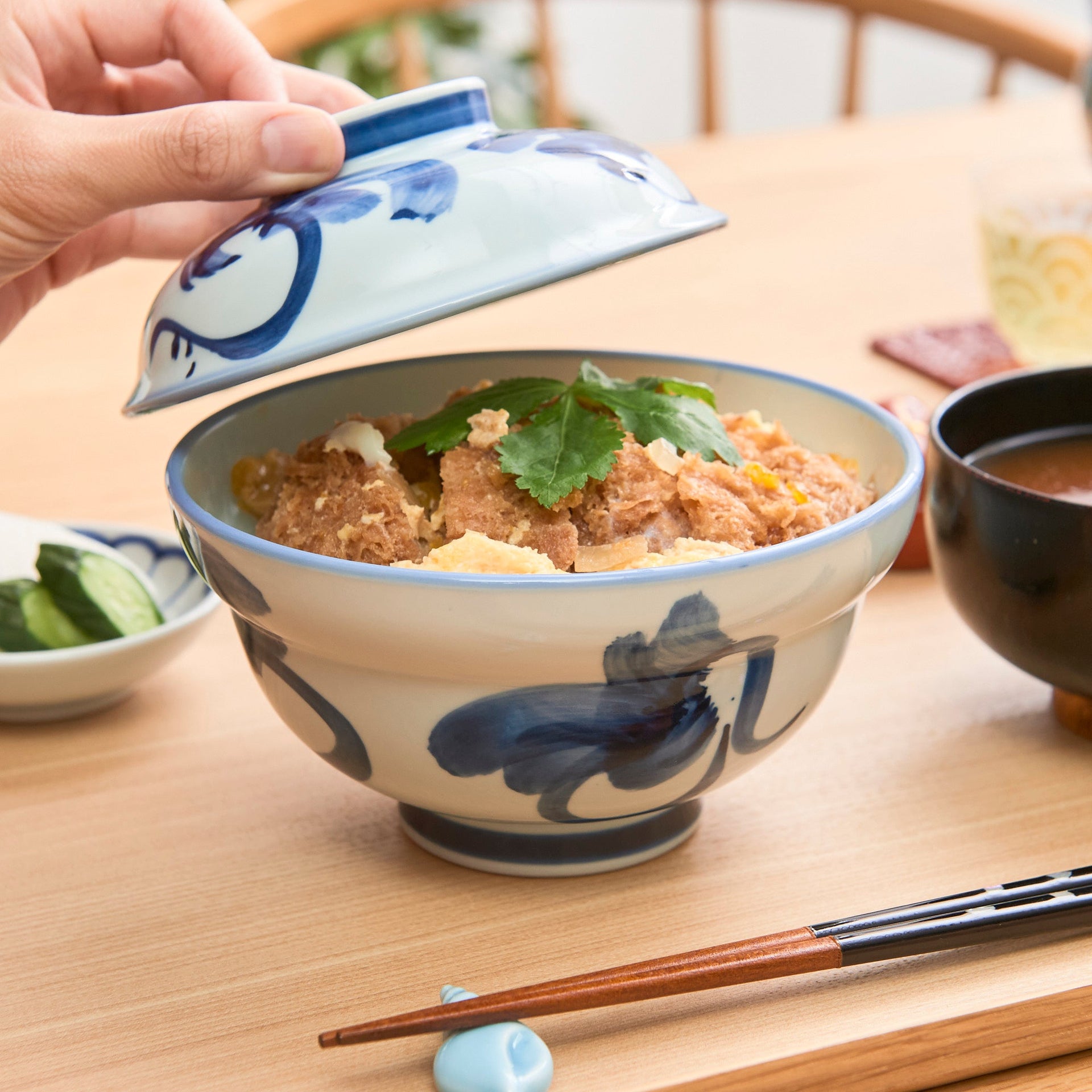 Blue Turnip Donburi Rice Bowl with Lid 6.1 in