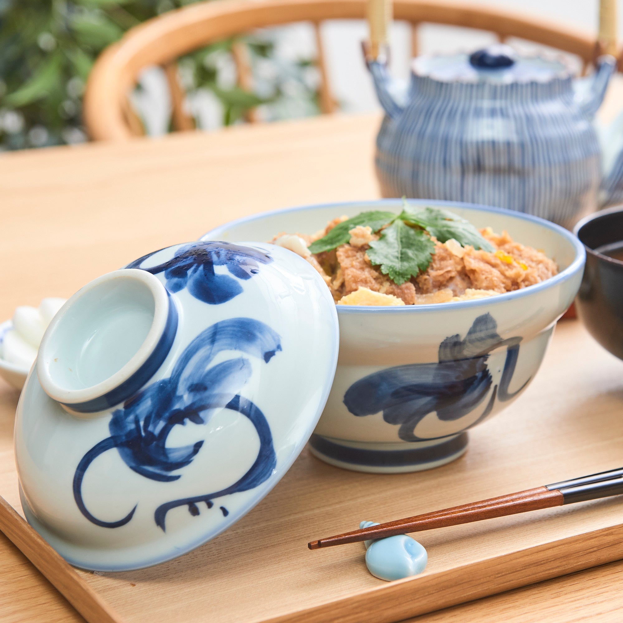 Blue Turnip Mino Ware Donburi Rice Bowl with Lid S - MUSUBI KILN - Quality Japanese Tableware and Gift