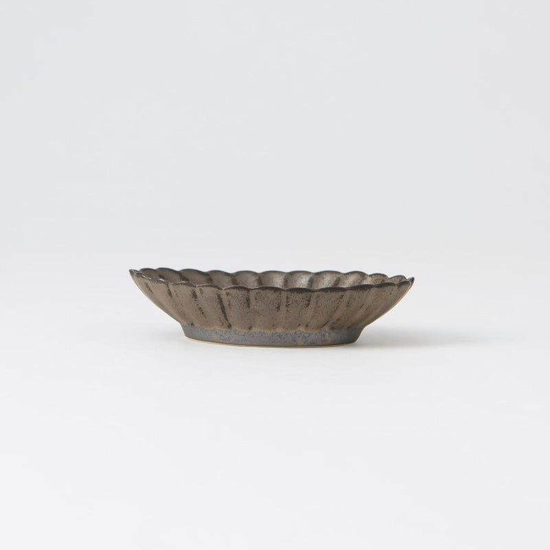 Bronze Chrysanthemum Hasami Oval Sauce Plate - MUSUBI KILN - Quality Japanese Tableware and Gift