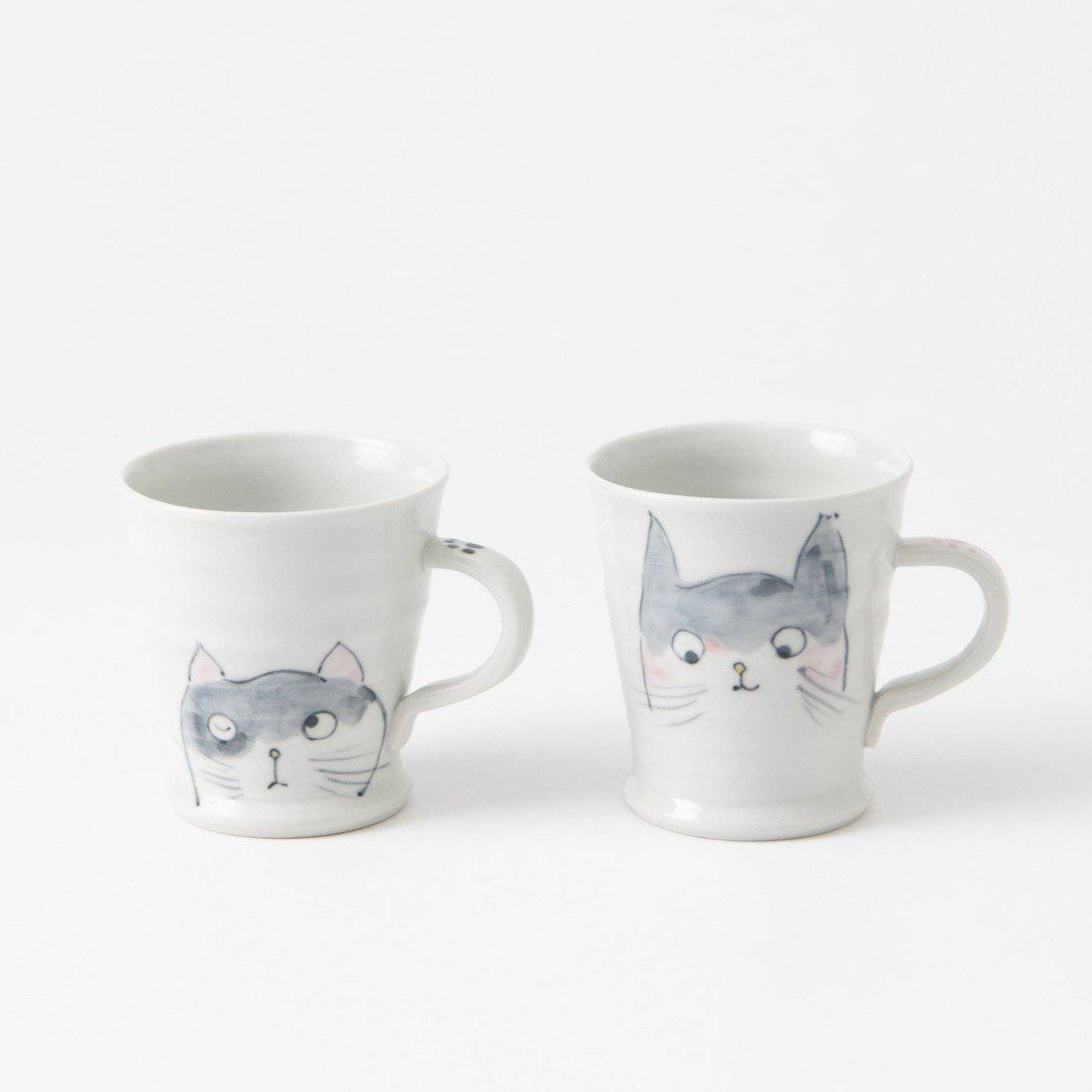 Buddy Cat Kutani Mug Pair - MUSUBI KILN - Quality Japanese Tableware and Gift