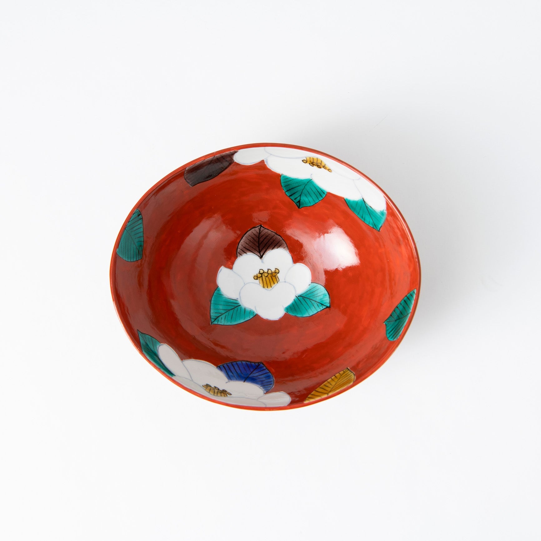 Camellia on Vermilion Kutani Bowl - MUSUBI KILN - Quality Japanese Tableware and Gift