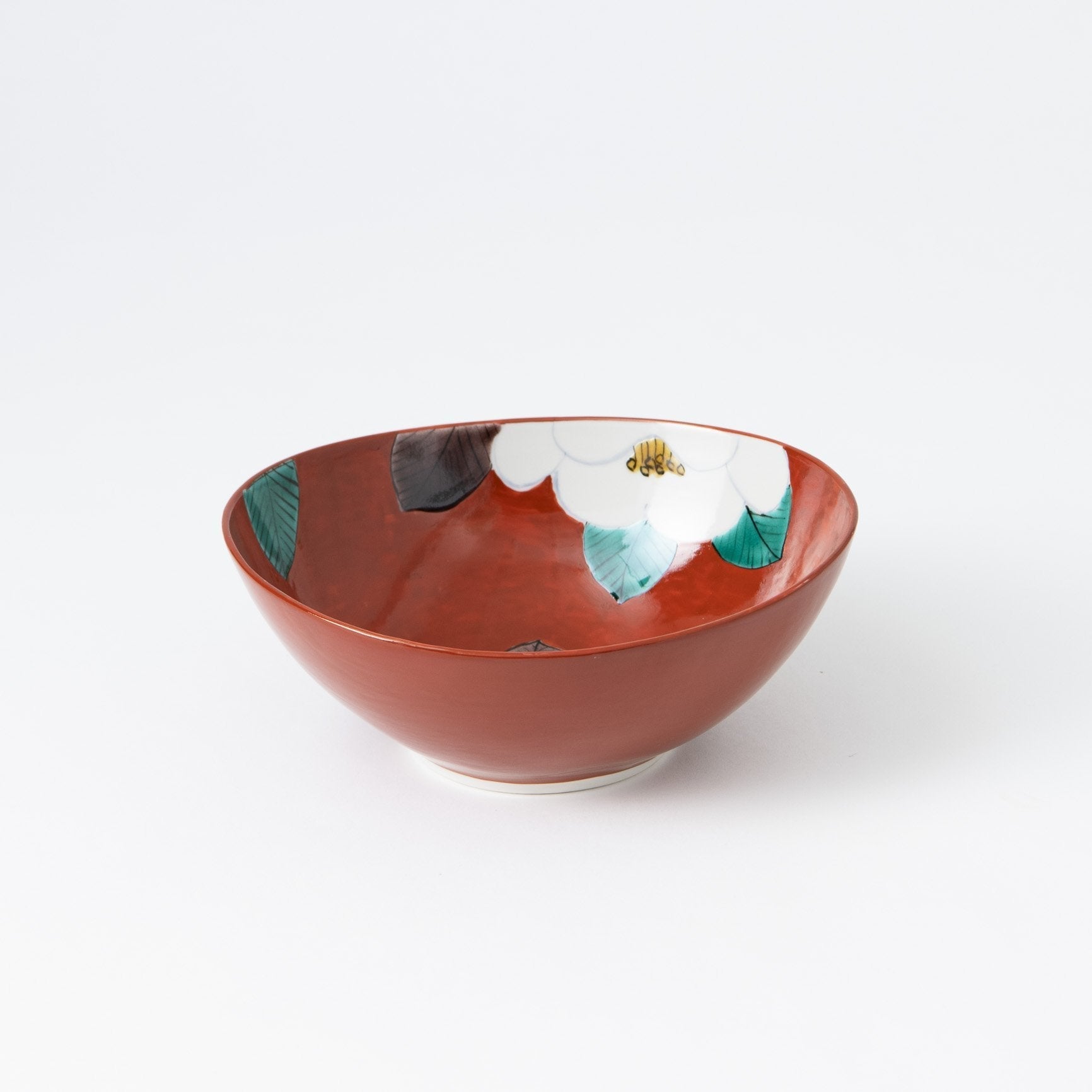 Camellia on Vermilion Kutani Bowl - MUSUBI KILN - Quality Japanese Tableware and Gift