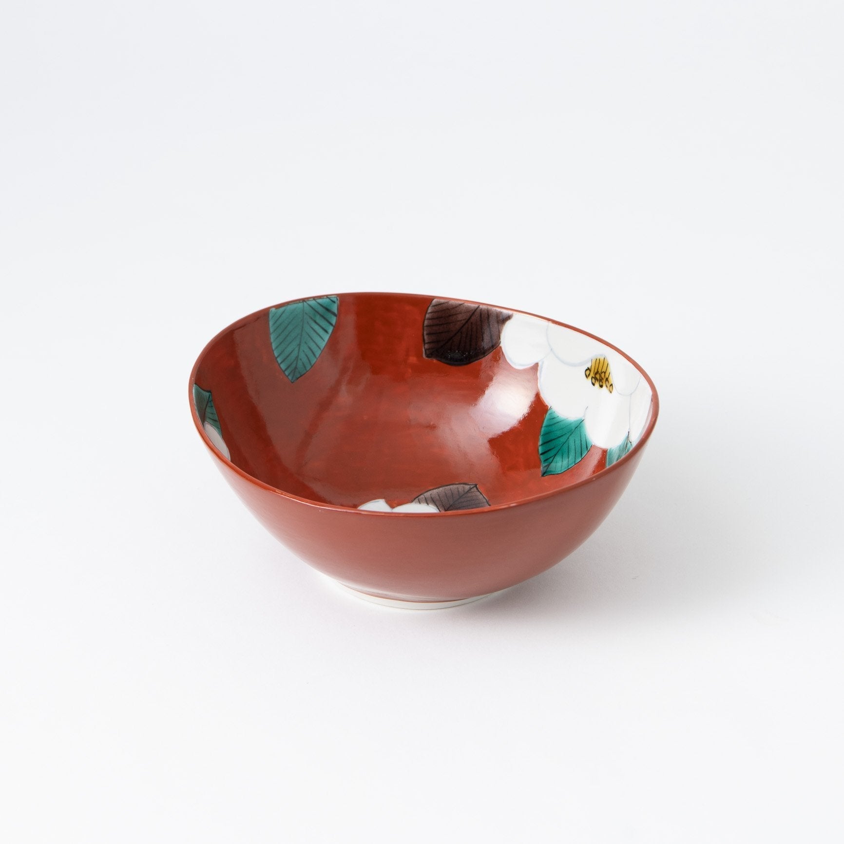 Camellia on Vermilion Kutani Bowl - MUSUBI KILN - Quality Japanese Tableware and Gift