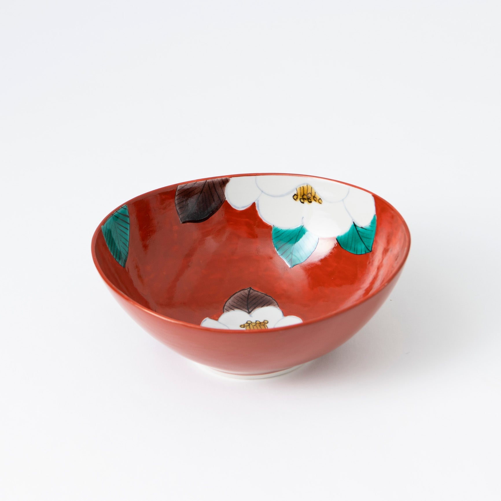 Camellia on Vermilion Kutani Bowl - MUSUBI KILN - Quality Japanese Tableware and Gift