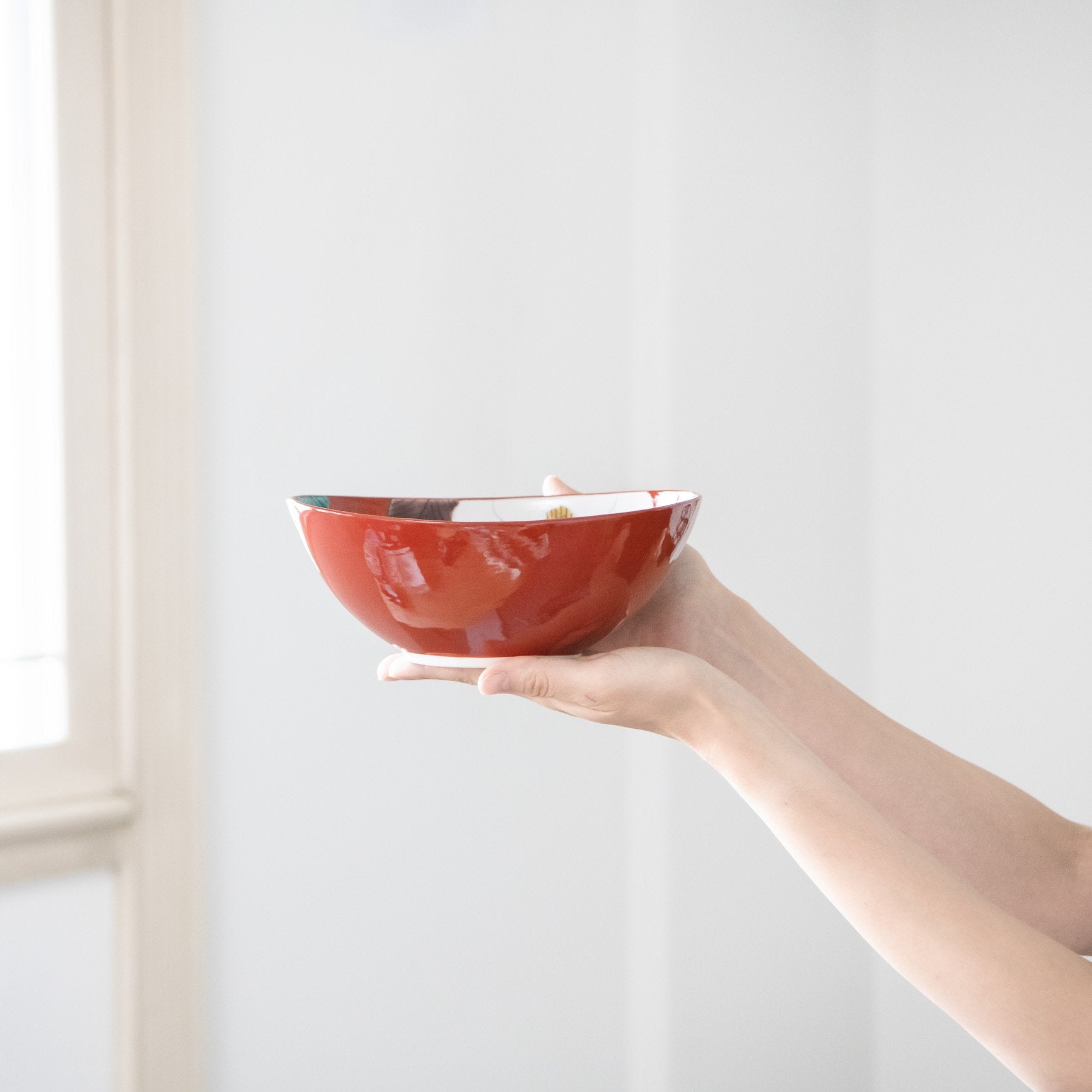 Camellia on Vermilion Kutani Bowl - MUSUBI KILN - Quality Japanese Tableware and Gift