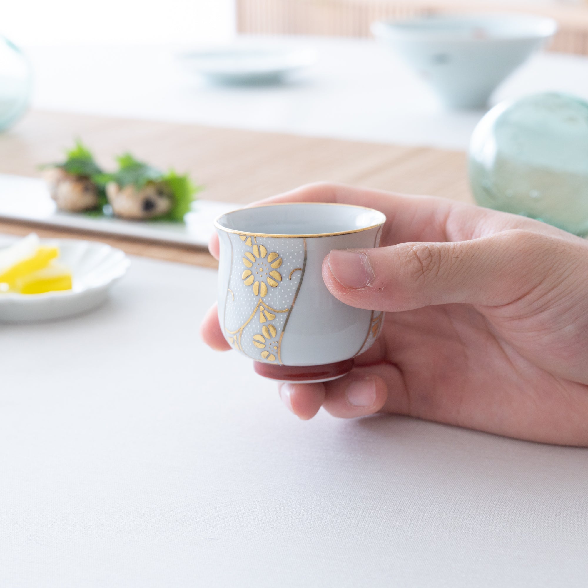 Chibu Wave with Gold Kutani Guinomi Sake Cup - MUSUBI KILN - Quality Japanese Tableware and Gift