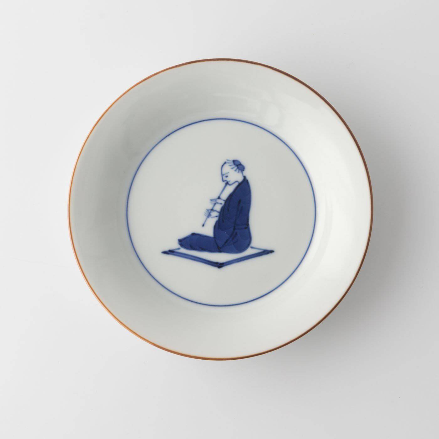 Choemon Flute Player Kutani Round Plate - MUSUBI KILN - Quality Japanese Tableware and Gift