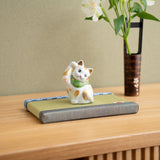 Choho Kiln Dotted Gold and Flower Kutani Lucky Cat - MUSUBI KILN - Quality Japanese Tableware and Gift