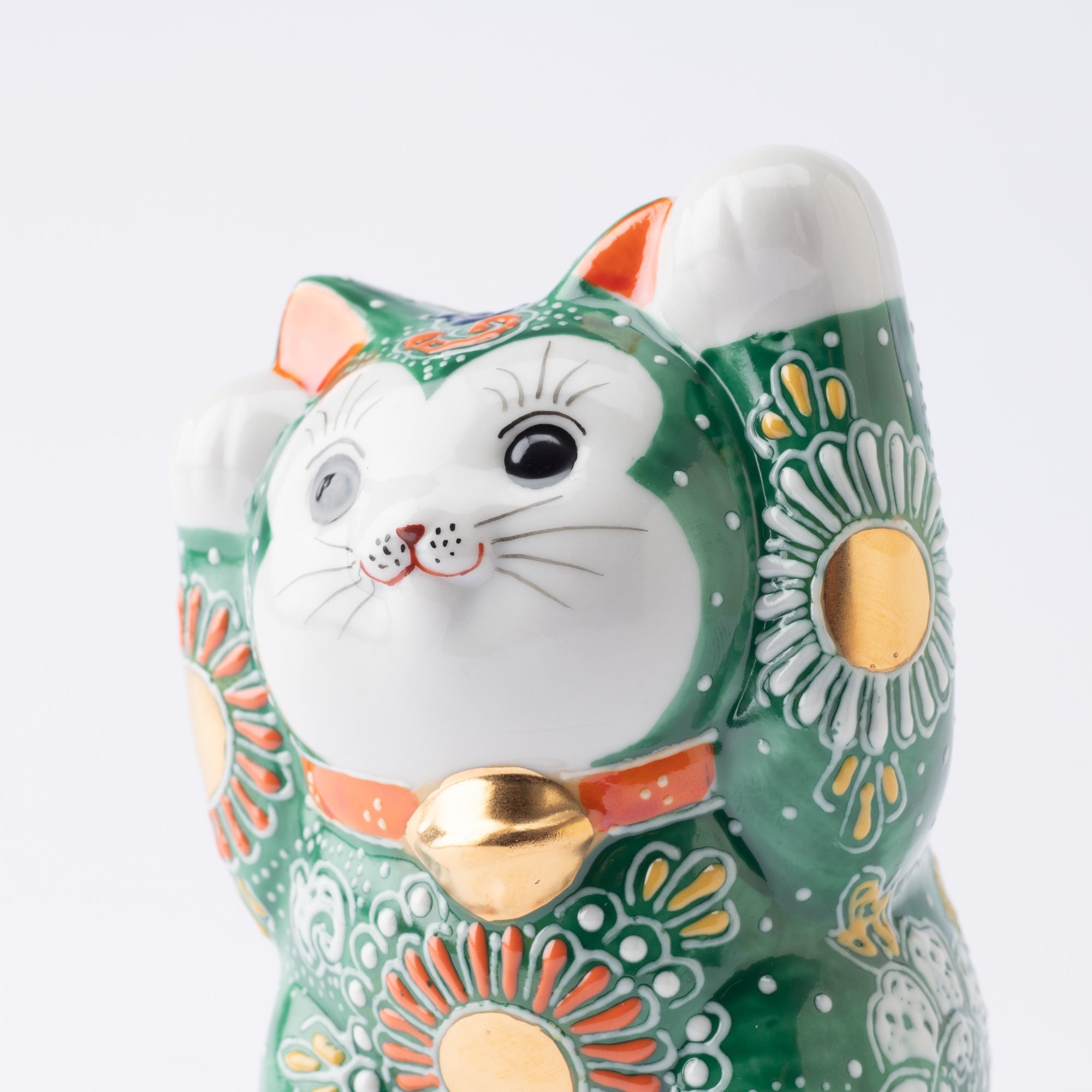 Choho Kiln Green Mori Kutani Lucky Cat - MUSUBI KILN - Quality Japanese Tableware and Gift