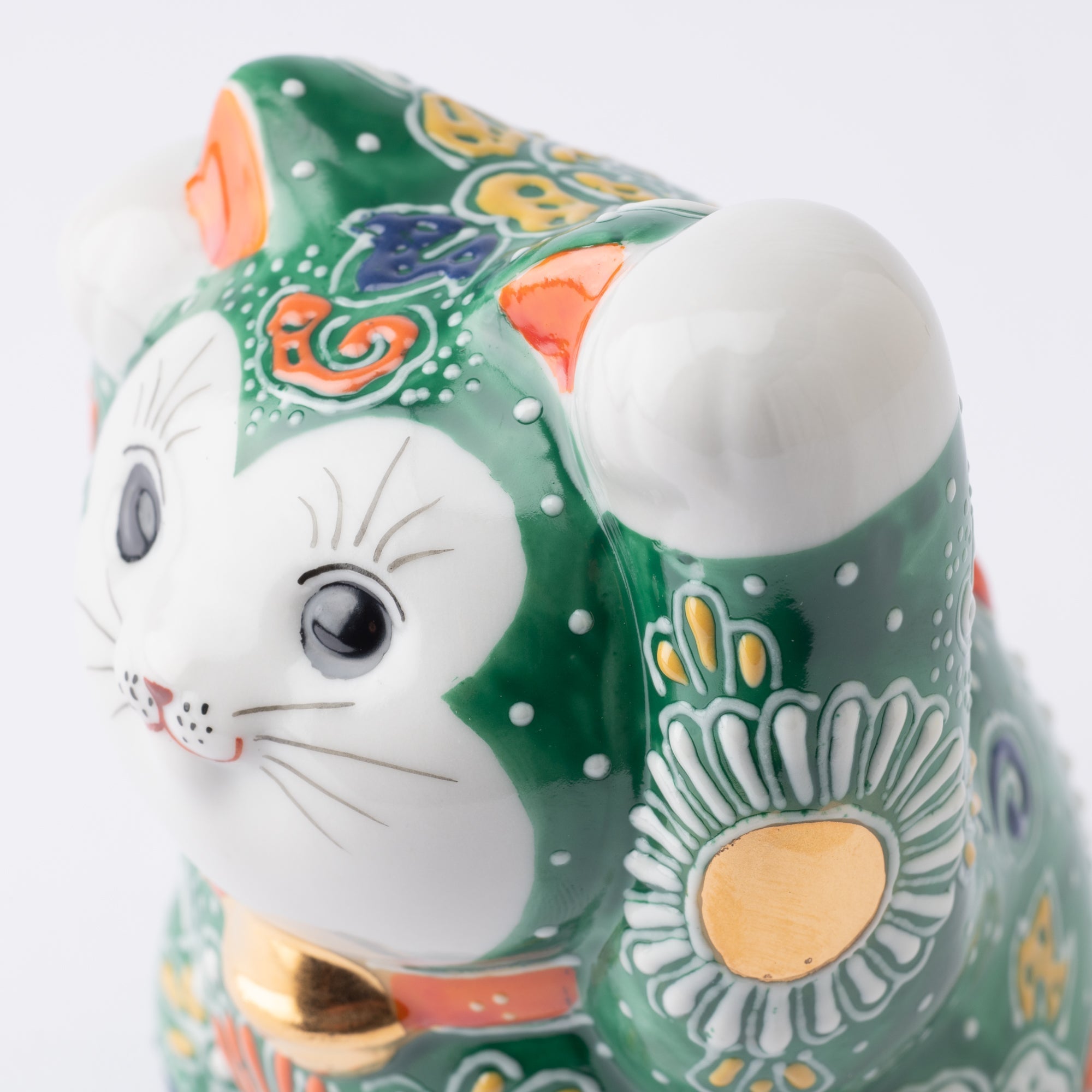 Choho Kiln Green Mori Kutani Lucky Cat - MUSUBI KILN - Quality Japanese Tableware and Gift