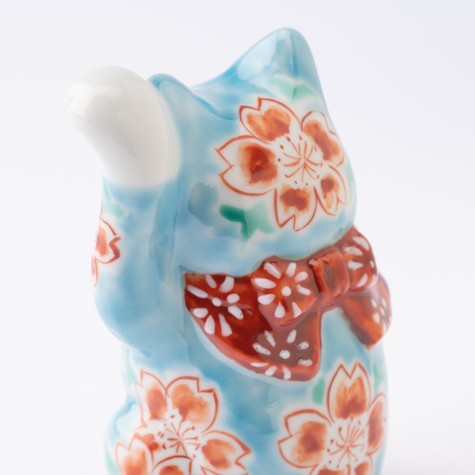 Choho Kiln Light Blue Sakura Kutani Lucky Cat - MUSUBI KILN - Quality Japanese Tableware and Gift