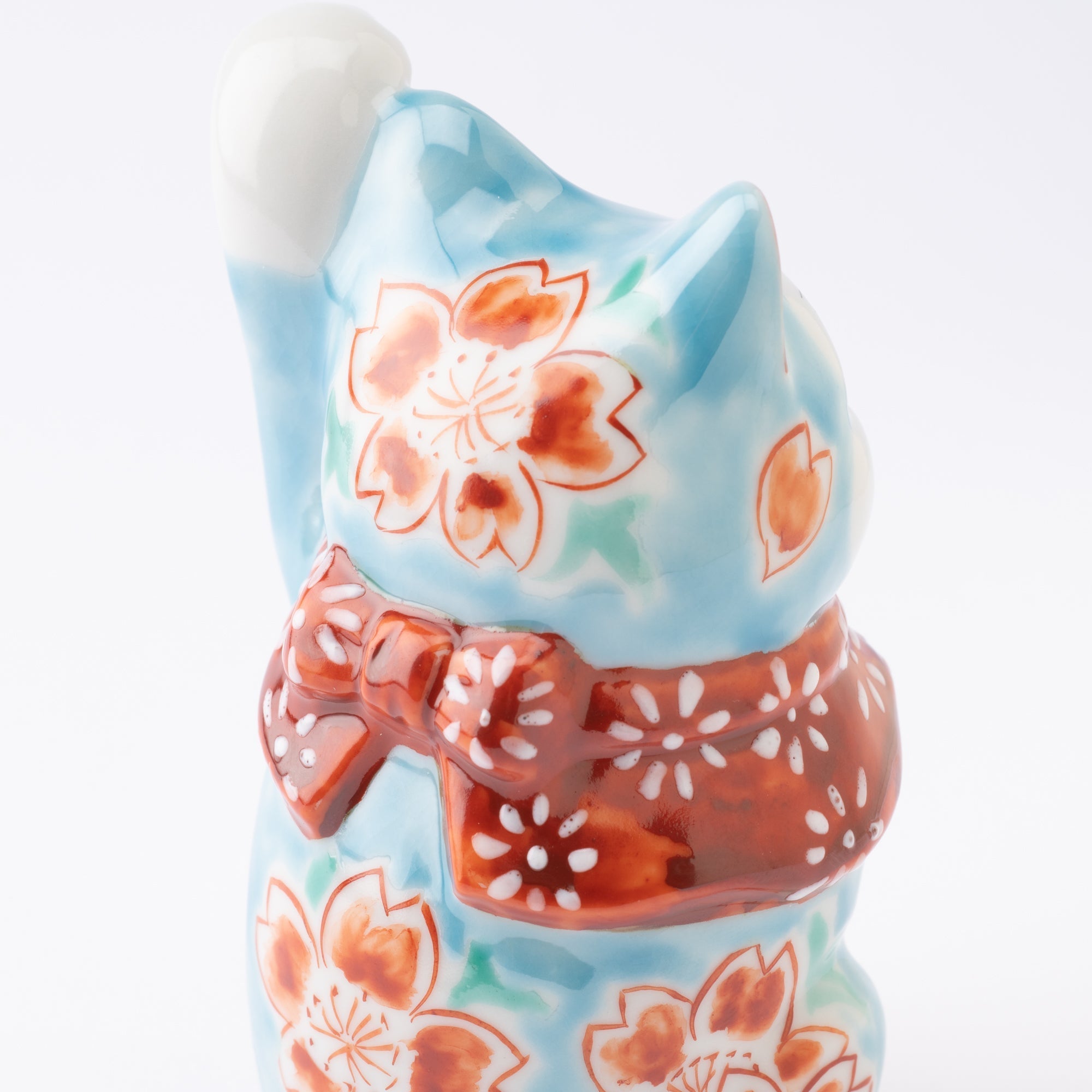 Choho Kiln Light Blue Sakura Kutani Lucky Cat - MUSUBI KILN - Quality Japanese Tableware and Gift