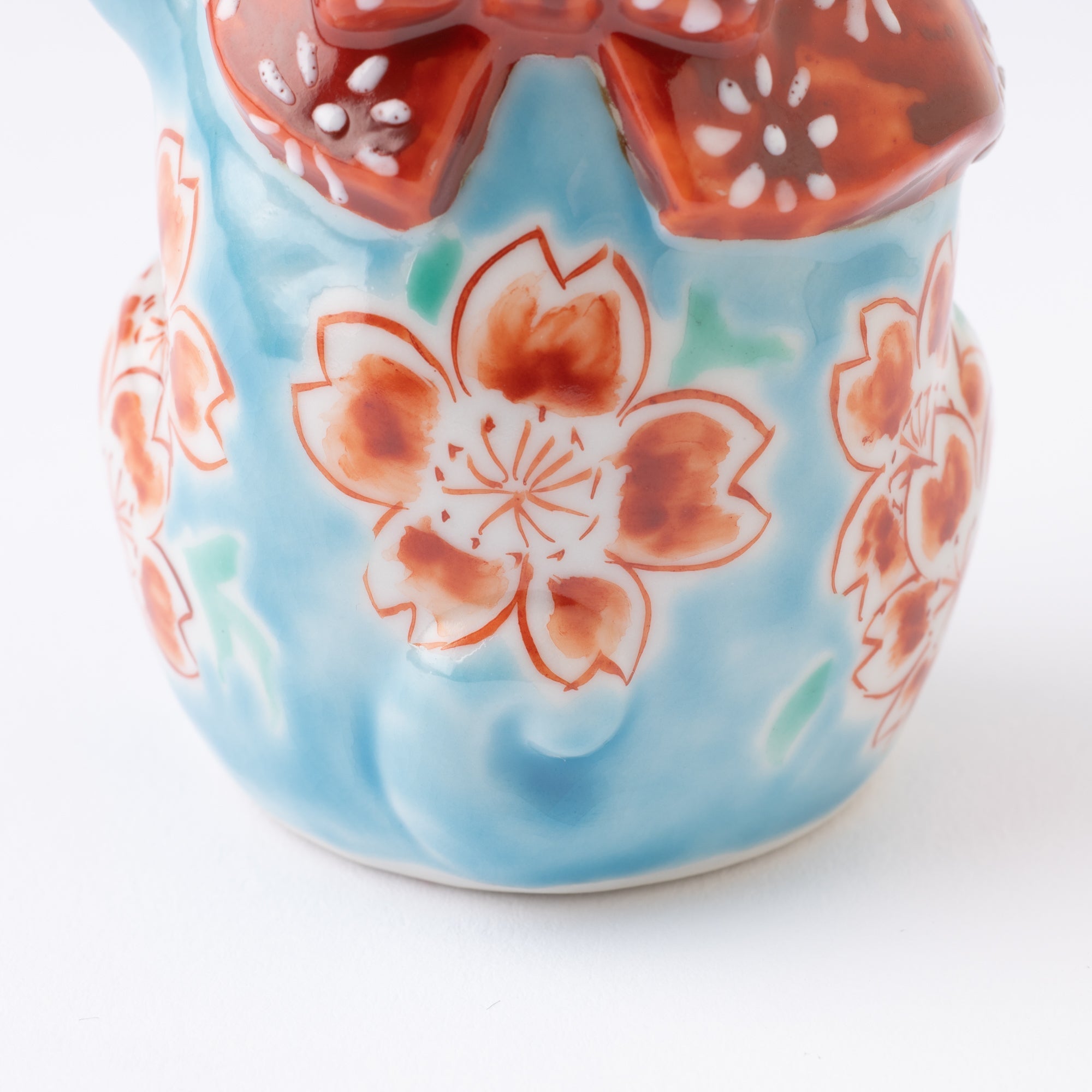 Choho Kiln Light Blue Sakura Kutani Lucky Cat - MUSUBI KILN - Quality Japanese Tableware and Gift