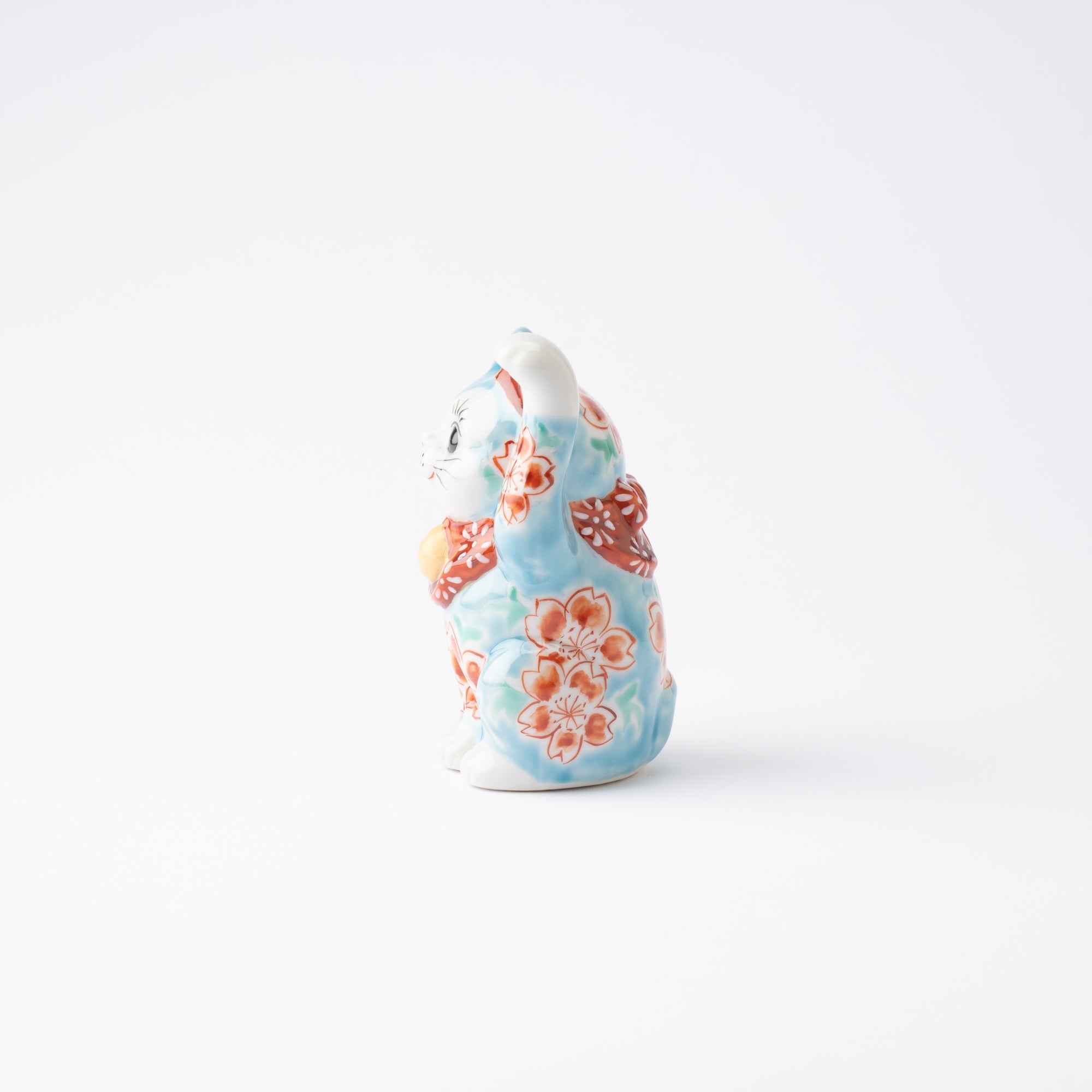 Choho Kiln Light Blue Sakura Kutani Lucky Cat - MUSUBI KILN - Quality Japanese Tableware and Gift