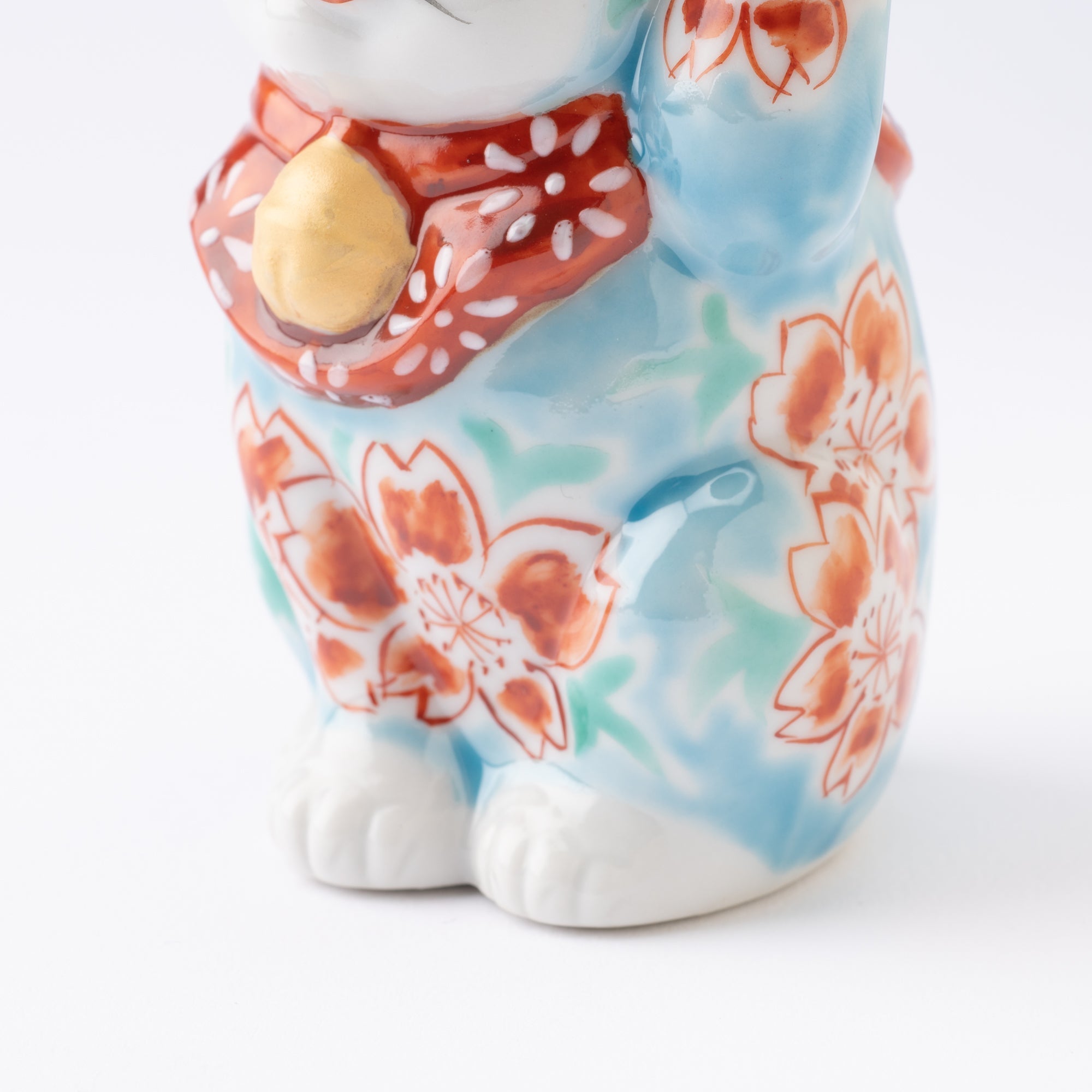 Choho Kiln Light Blue Sakura Kutani Lucky Cat - MUSUBI KILN - Quality Japanese Tableware and Gift