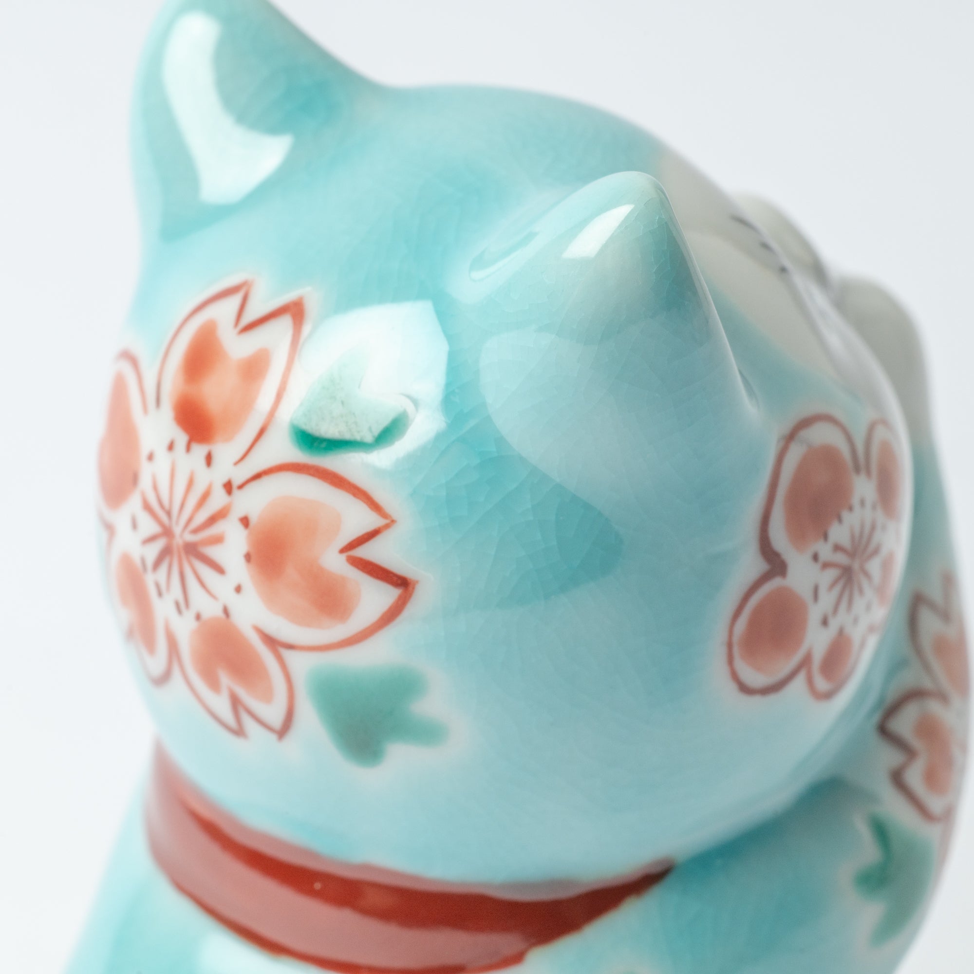 Choho Kiln Light Blue Sakura Oinori Neko Kutani Lucky Cat 3.7in - MUSUBI KILN - Quality Japanese Tableware and Gift