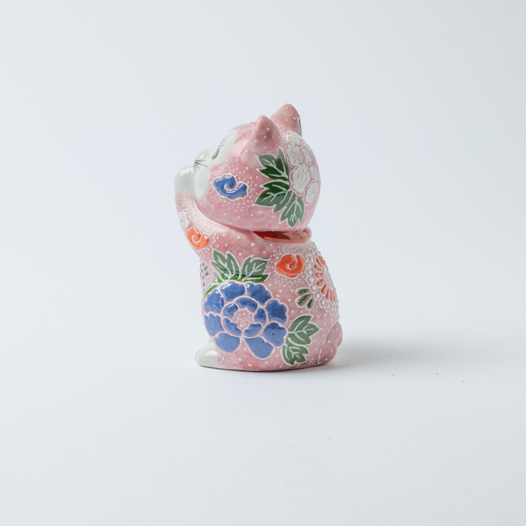 Choho Kiln Pink Mori Oinori Neko Kutani Lucky Cat 4.5in - MUSUBI KILN - Quality Japanese Tableware and Gift