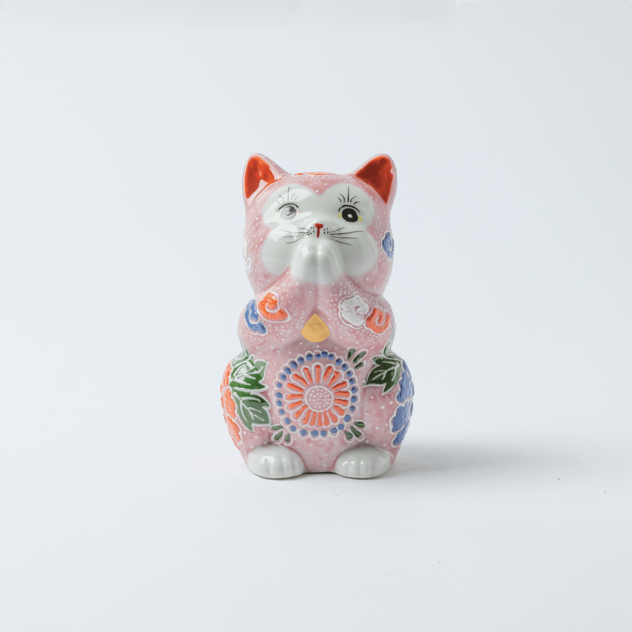 Choho Kiln Pink Mori Oinori Neko Kutani Lucky Cat 4.5in - MUSUBI KILN - Quality Japanese Tableware and Gift