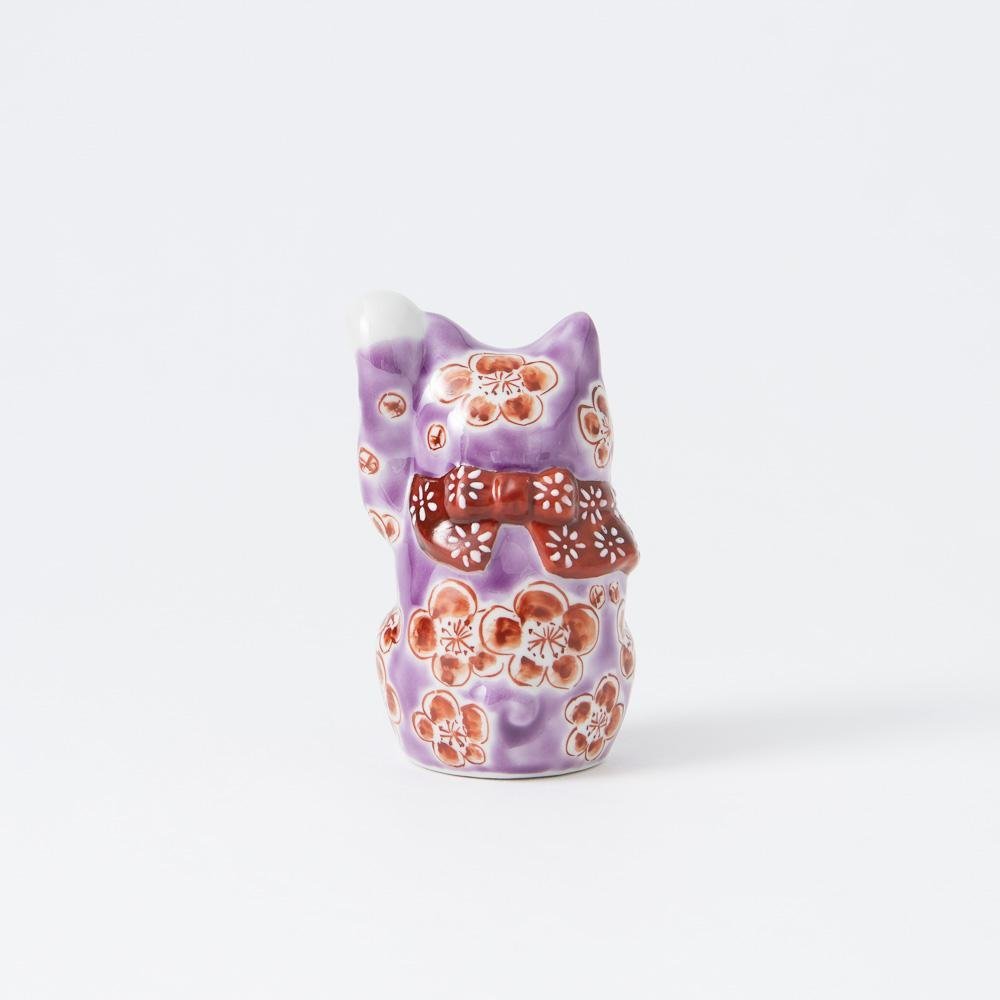 Choho Kiln Purple Sakura Kutani Lucky Cat - MUSUBI KILN - Quality Japanese Tableware and Gift