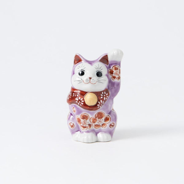 Choho Kiln Purple Sakura Kutani Lucky Cat - MUSUBI KILN - Quality Japanese Tableware and Gift