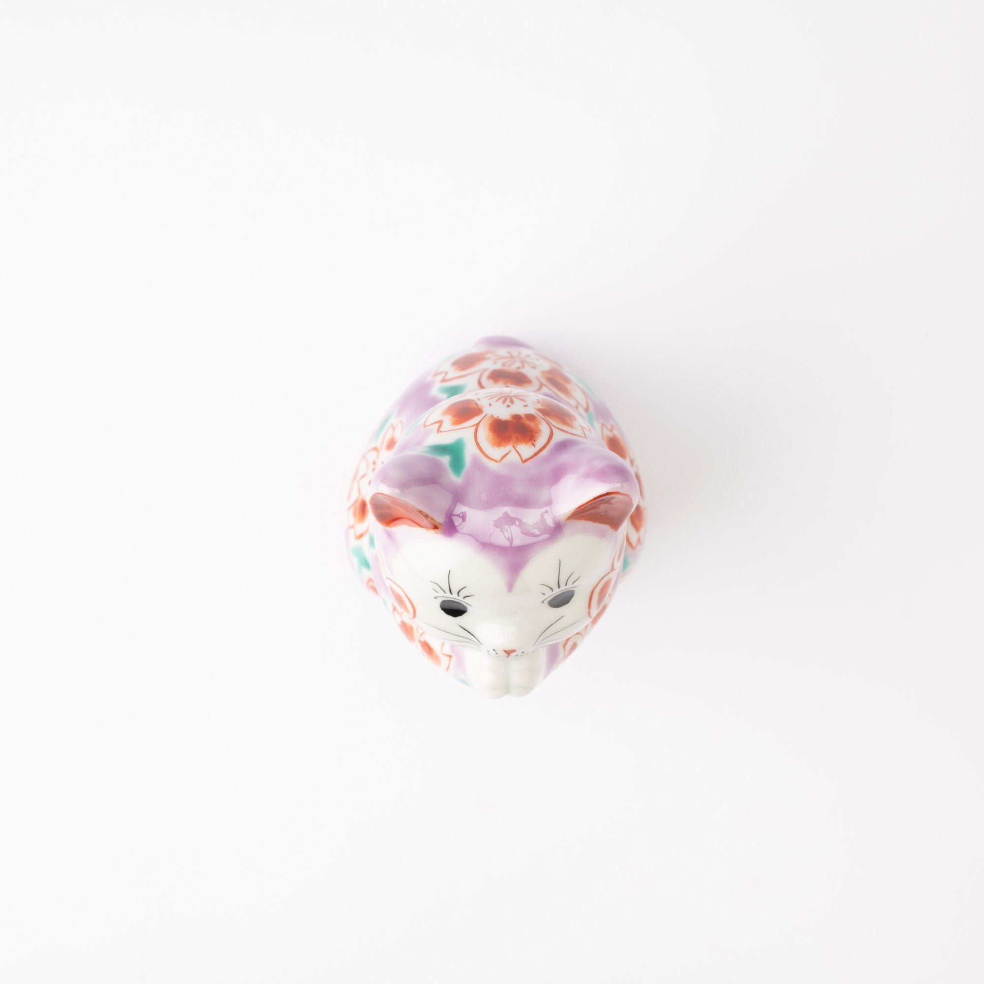 Choho Kiln Purple Sakura Oinori Neko Kutani Lucky Cat - MUSUBI KILN - Quality Japanese Tableware and Gift