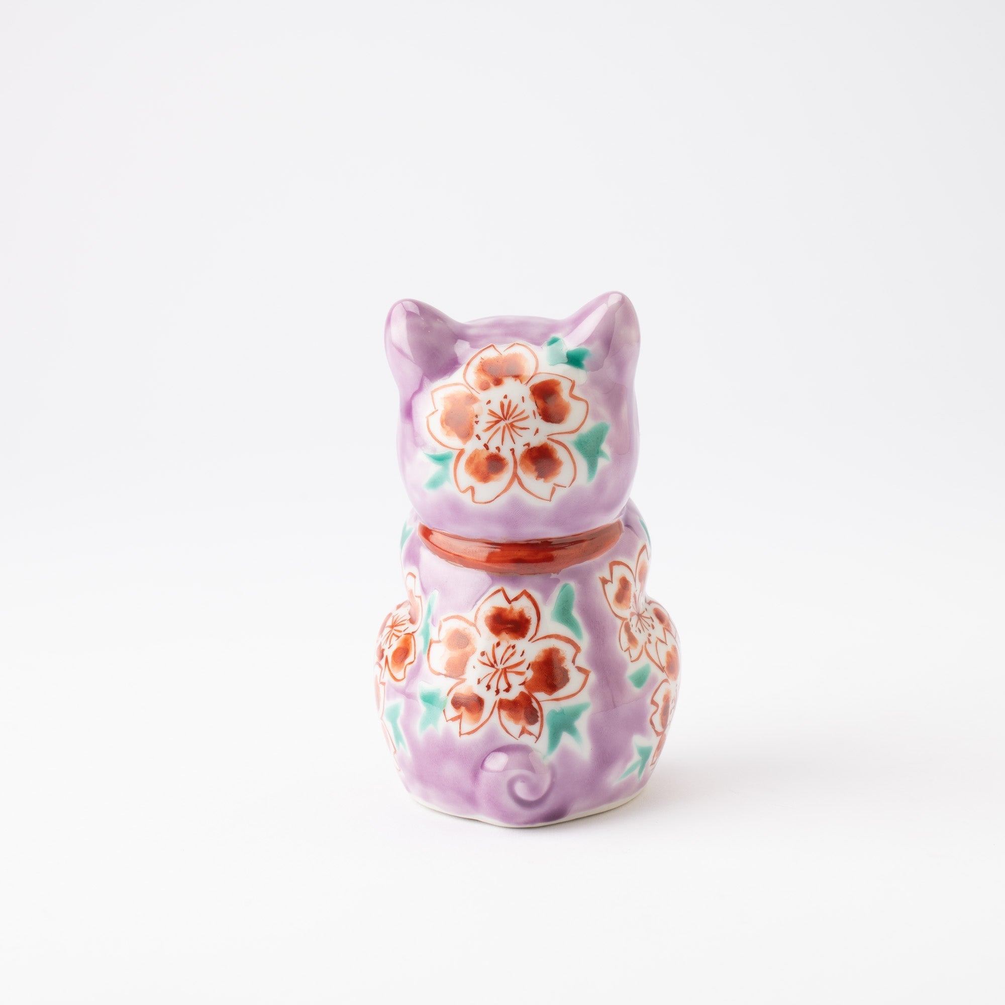 Choho Kiln Purple Sakura Oinori Neko Kutani Lucky Cat - MUSUBI KILN - Quality Japanese Tableware and Gift