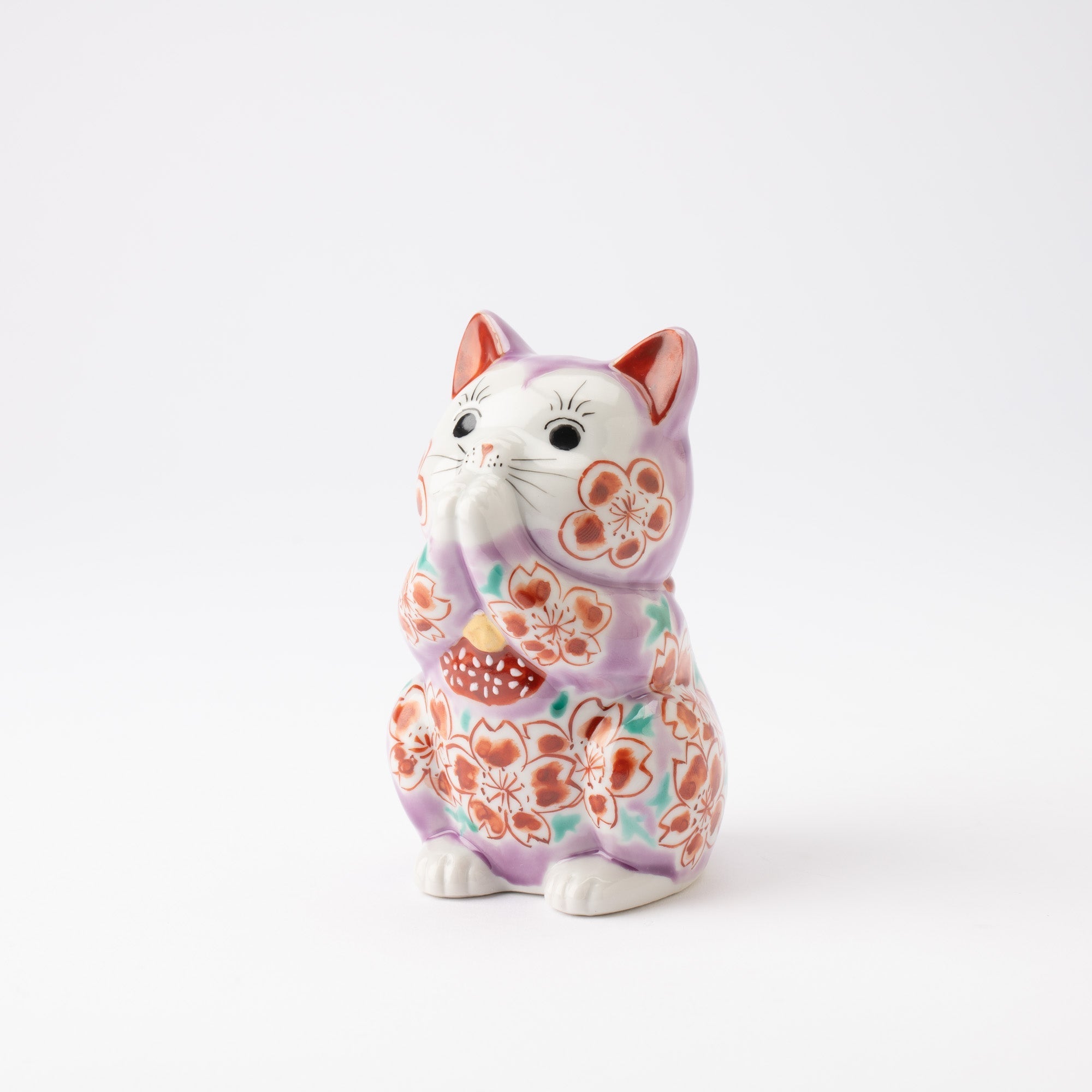 Choho Kiln Purple Sakura Oinori Neko Kutani Lucky Cat - MUSUBI KILN - Quality Japanese Tableware and Gift