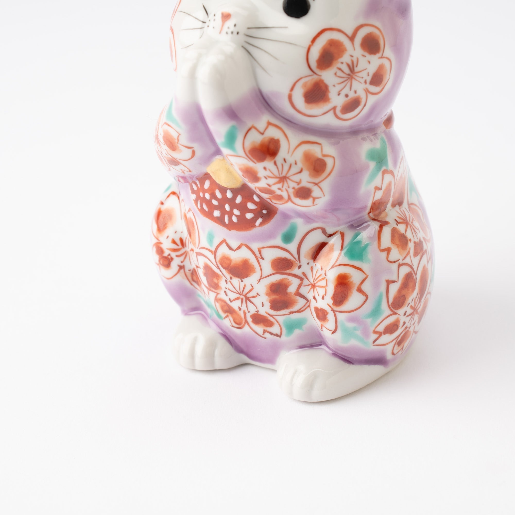 Choho Kiln Purple Sakura Oinori Neko Kutani Lucky Cat - MUSUBI KILN - Quality Japanese Tableware and Gift