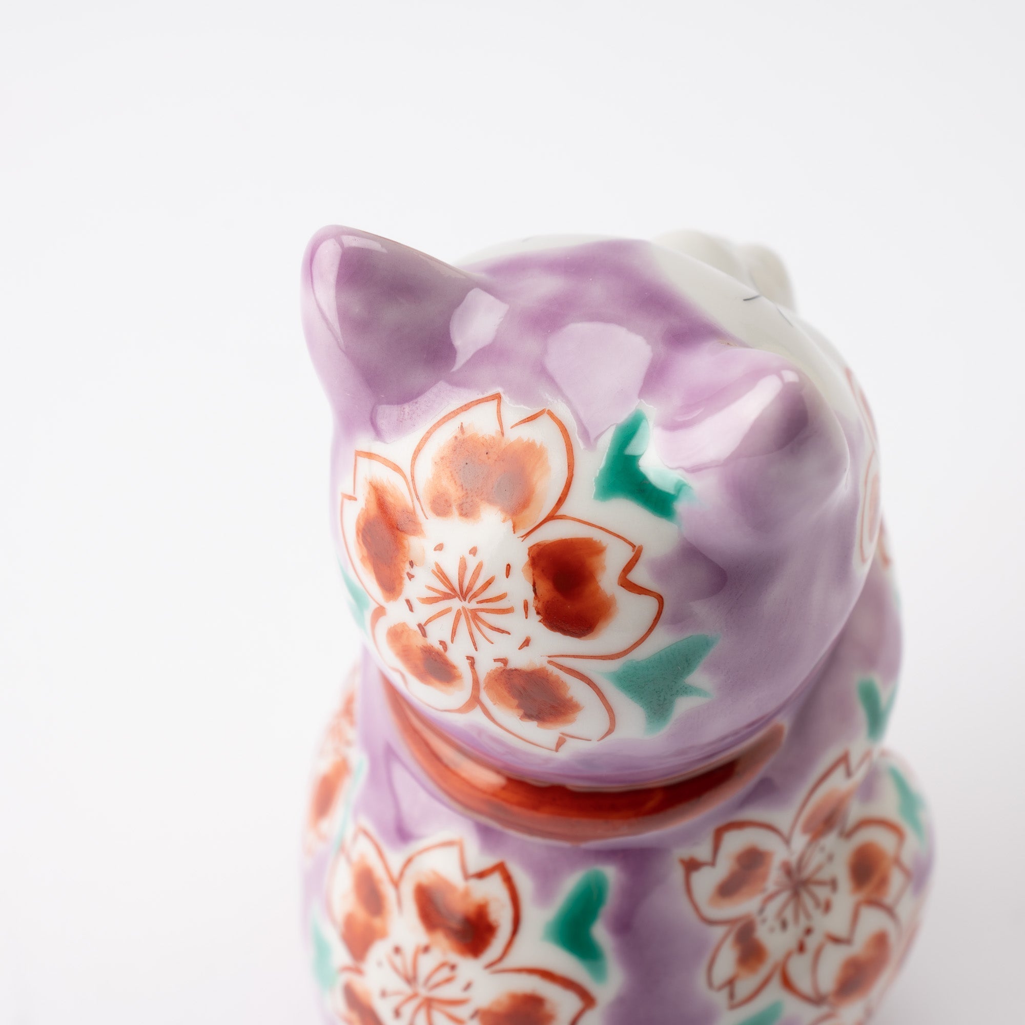 Choho Kiln Purple Sakura Oinori Neko Kutani Lucky Cat - MUSUBI KILN - Quality Japanese Tableware and Gift