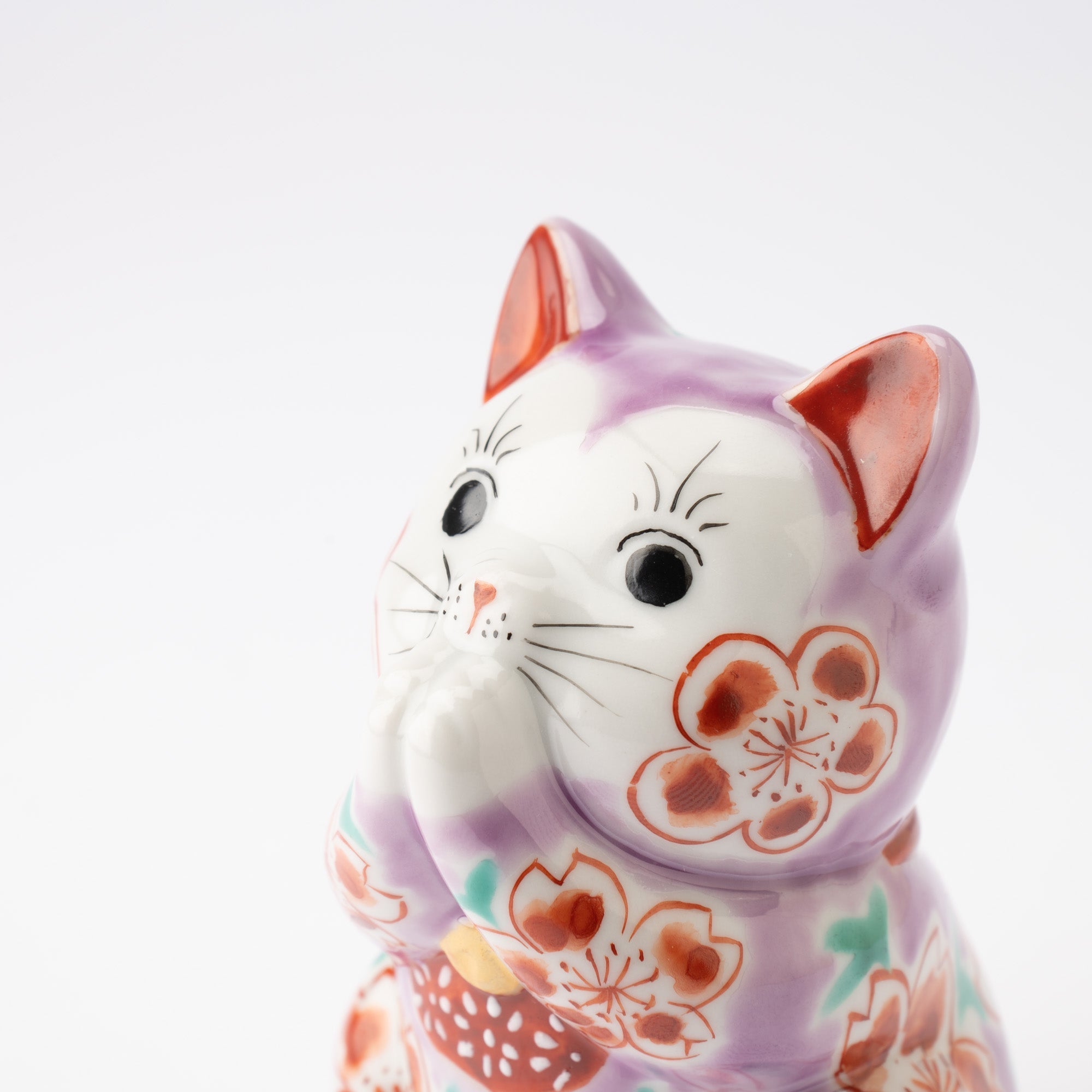 Choho Kiln Purple Sakura Oinori Neko Kutani Lucky Cat - MUSUBI KILN - Quality Japanese Tableware and Gift