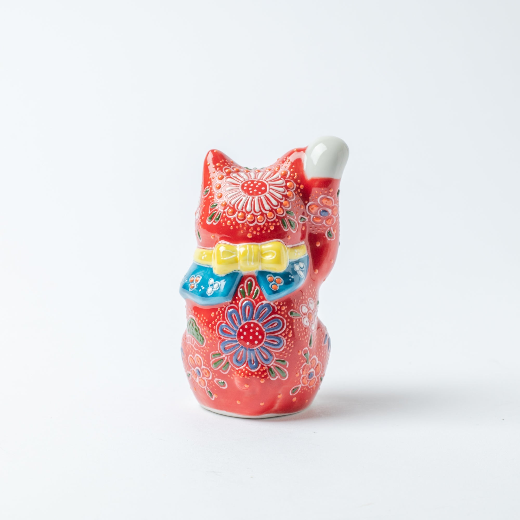 Choho Kiln Red Mori Kutani Lucky Cat 4.5in - MUSUBI KILN - Quality Japanese Tableware and Gift